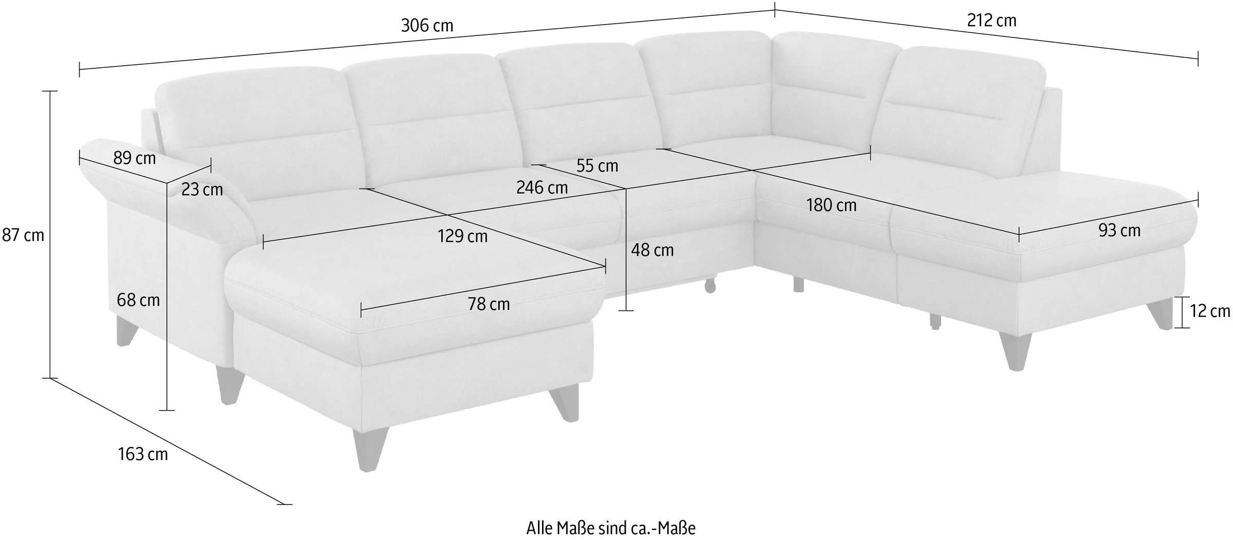 sit&more Wohnlandschaft »Mellum U-Form«, Federkern, wahlweise mit Bettfunktion, Stauraum und Armteilfunktion