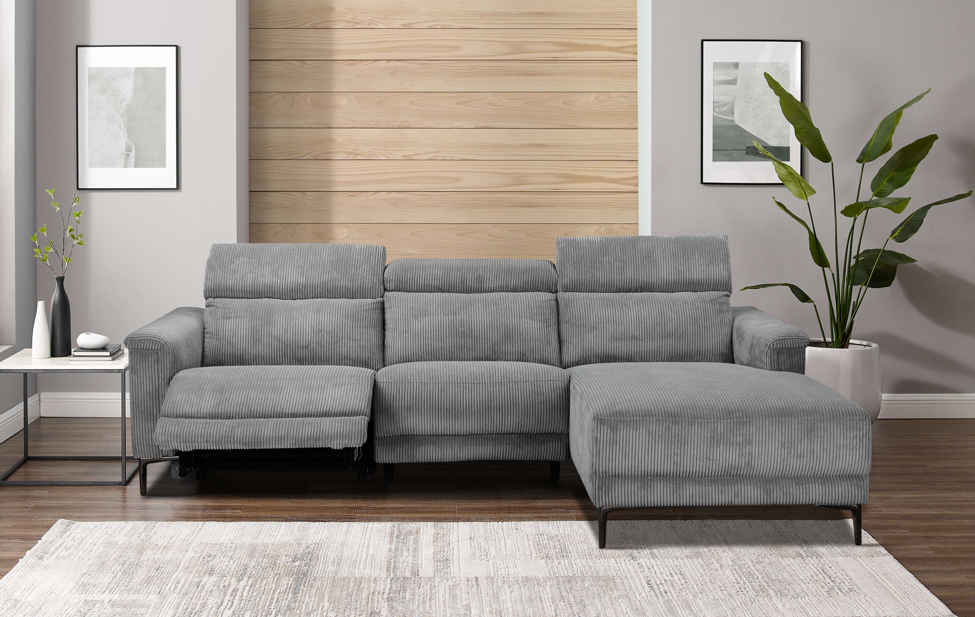 Places of Style Ecksofa »Lund in Cord, L-Form, 261 cm, manuelle und elektr. Relaxfunktion,«, USB-A und Kopfteilverstellung