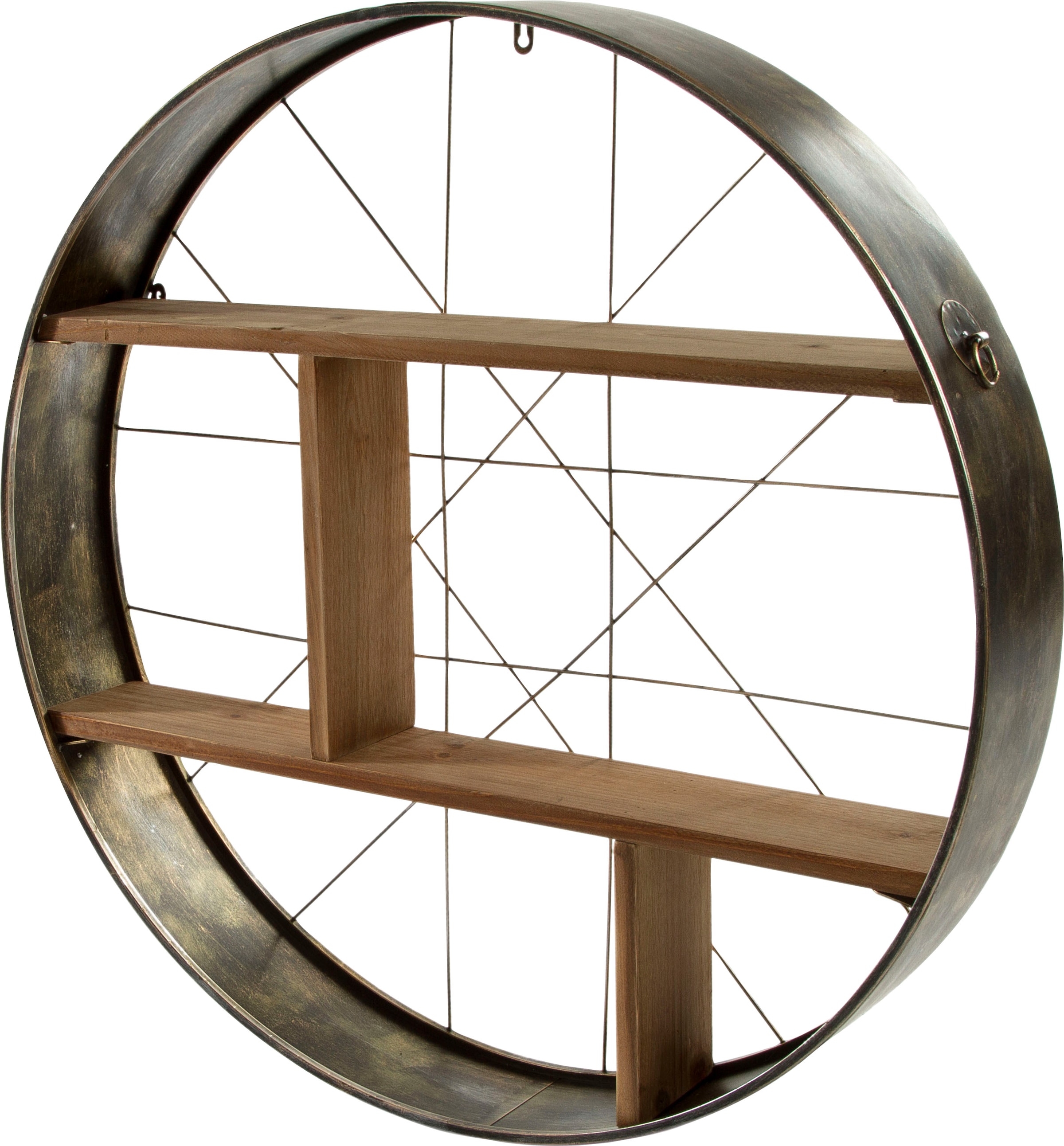 my Flair Wandregal »Graeco«, Holz & Metall, Runde Form, 2 Ablageböden, fertig montiert