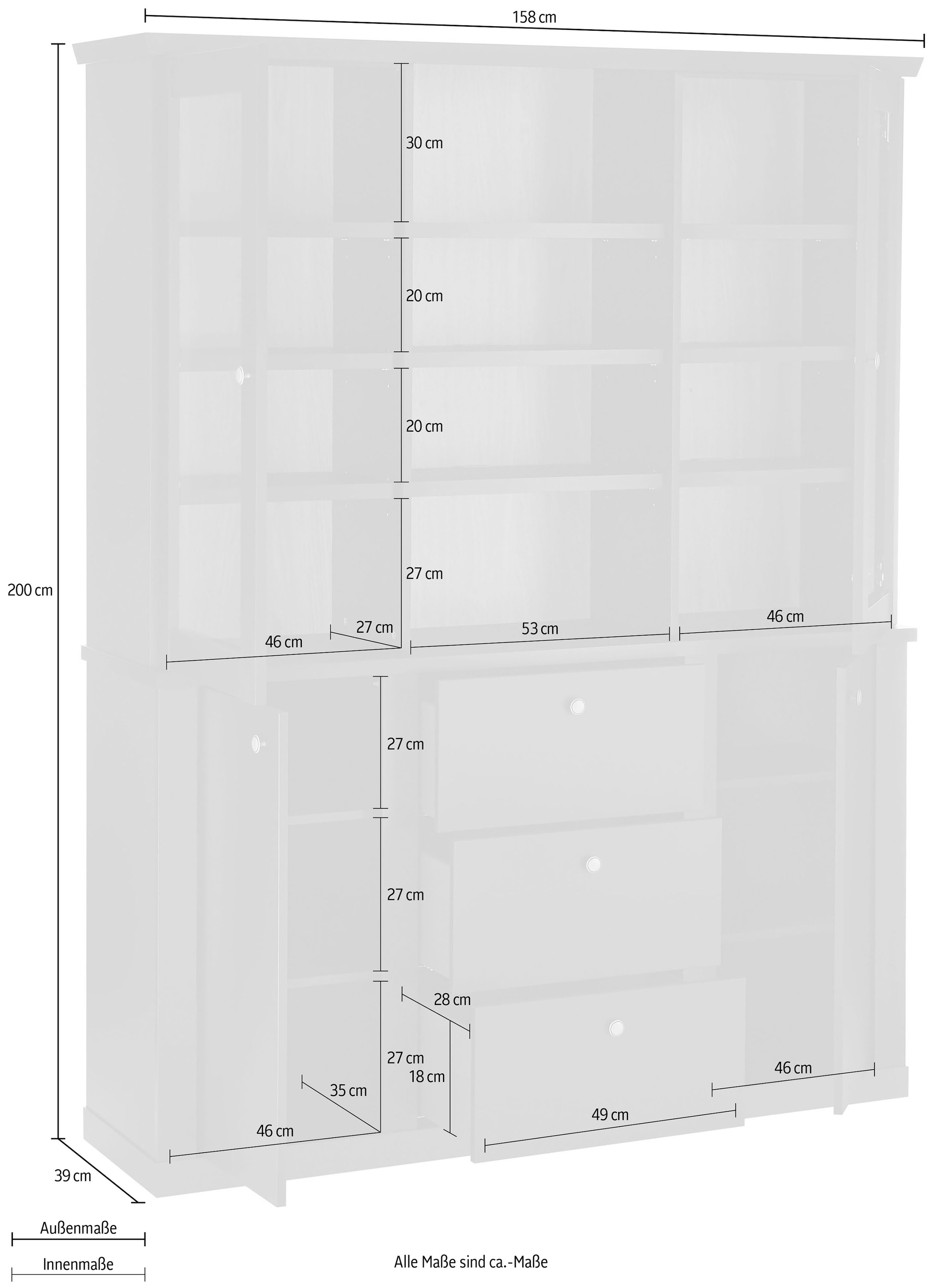 Home affaire Buffet »Lincoln, Hochschrank im Landhausstil, moderner Schrank« edles Design, messingfarbene Knopfgriffe, vielseitig einsetzbar