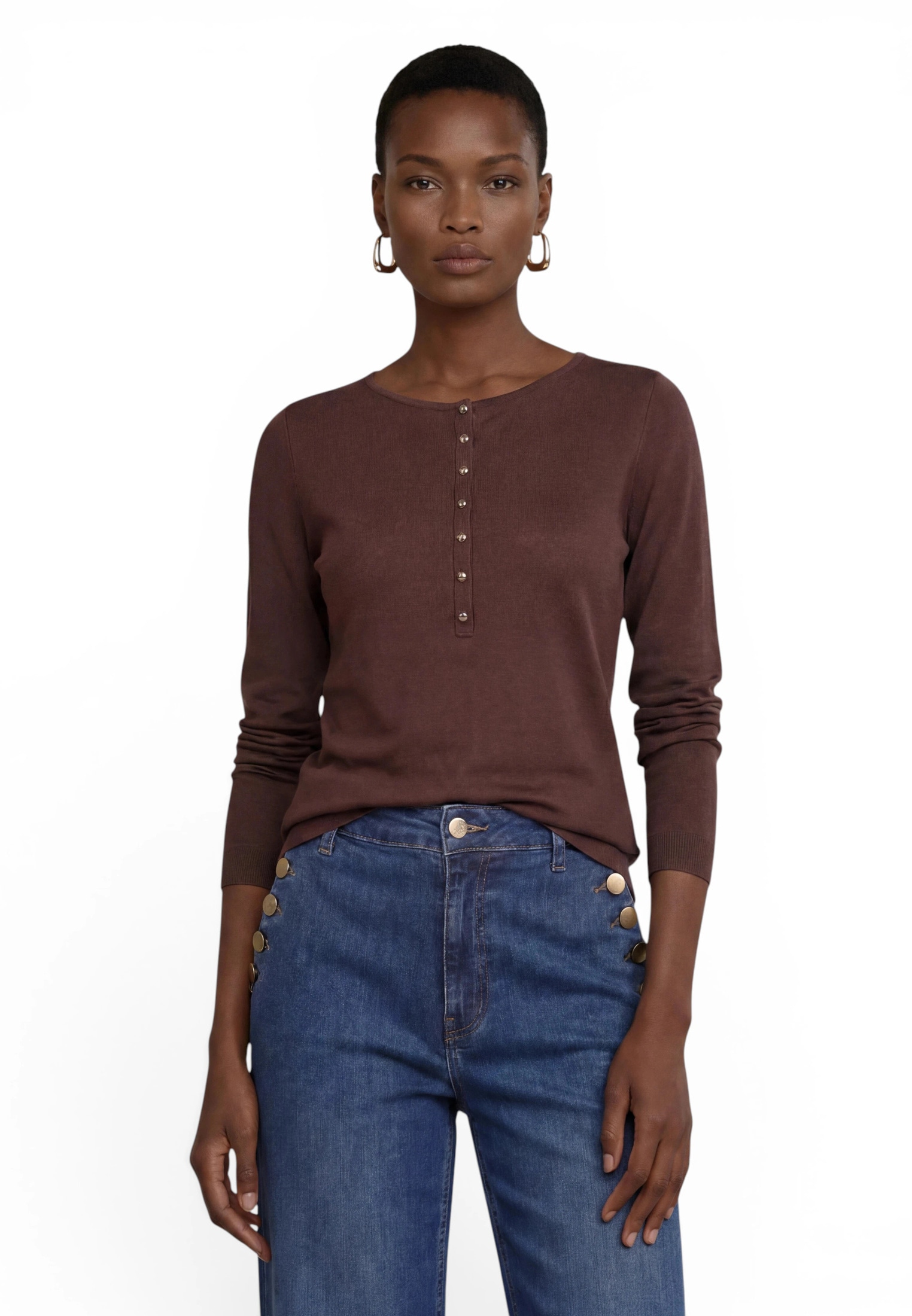 Zero Langarmshirt »Langarm-Shirt mit Knopfleiste«