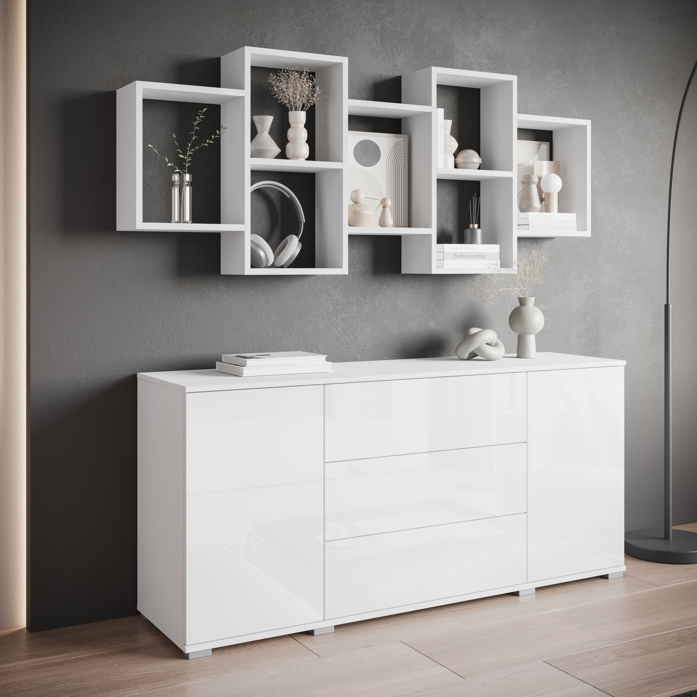 INOSIGN Wandboard »Wandregal Trio 001«, (1 St.), Stell- oder Hängeregal, 10 offene Fächer, flexibel montierbar