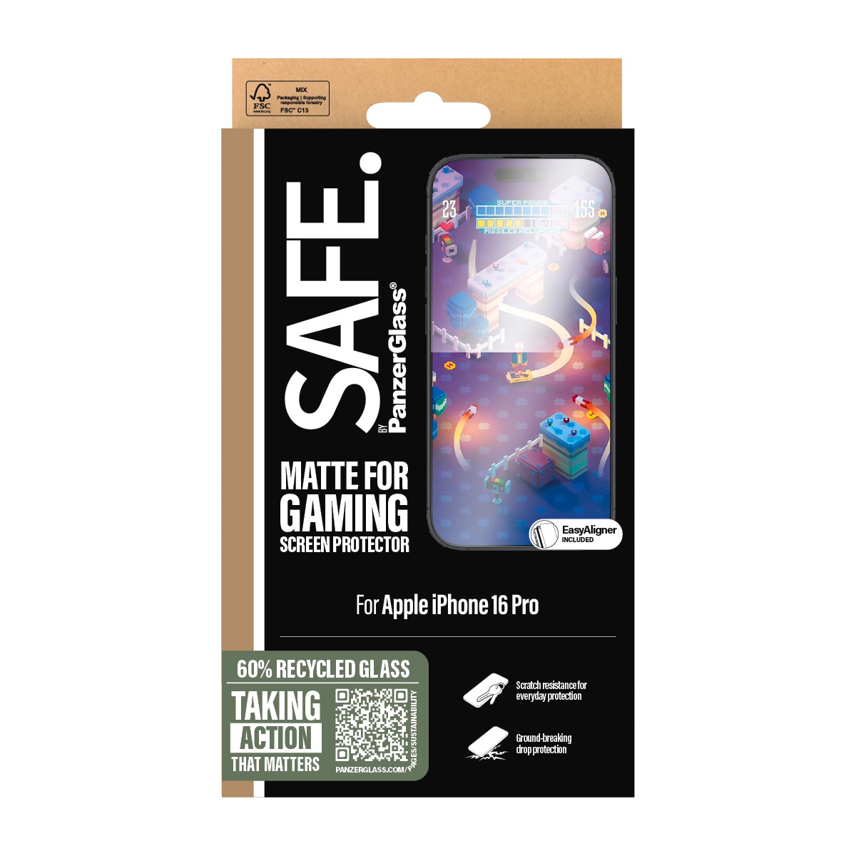 SAFE by PanzerGlass Displayschutzglas »Matte for Gaming Screen Protection«, für Apple iPhone 16 Pro, Displayschutzfolie, Schutzfolie, Bildschirmschutz, kratz- & stoßfest