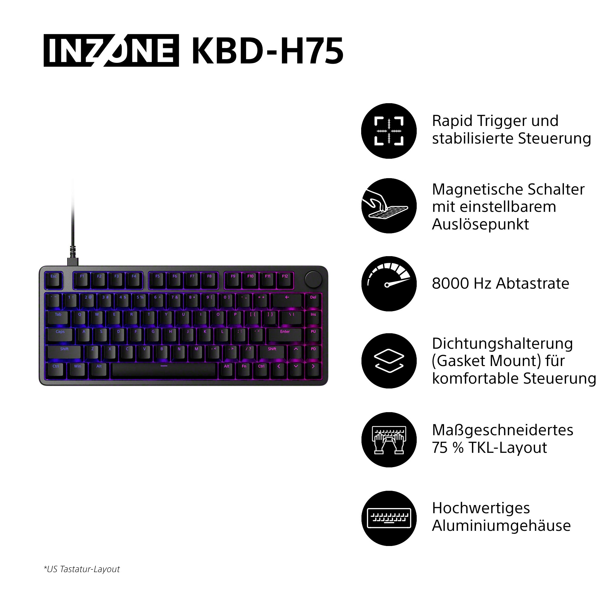 Sony Gaming-Tastatur »INZONE KBD-H75« (Fn-Tasten | USB-Anschluss | Windows-Sperrtaste)