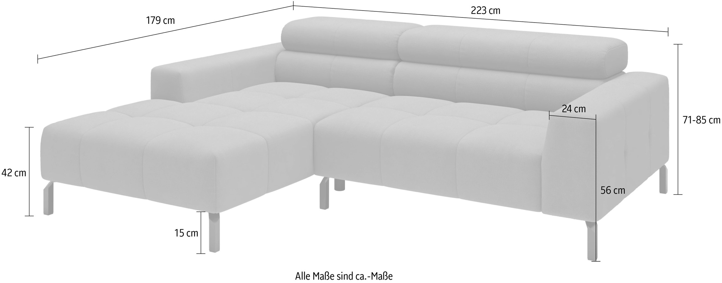 Home affaire Ecksofa »Ecksofa Claya, L-Form, Kopfteilverstellung, Breite 223 cm« Moderne Steppung, weicher Polsteraufbau & saugroboterfreundliche Höhe