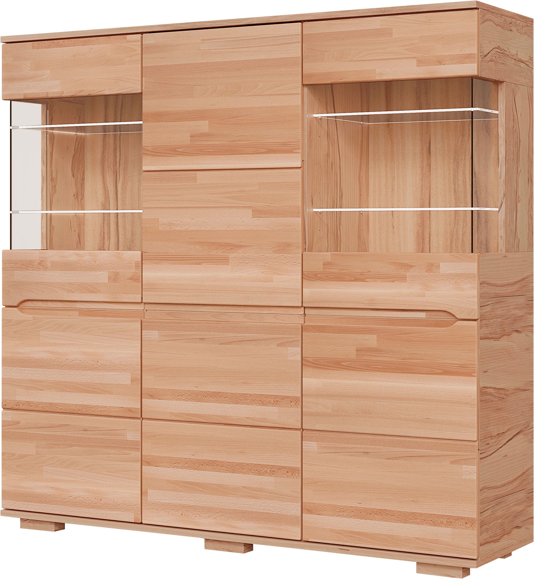 OTTO home Highboard »VETRO Teilmassiv, Fronten Massivholz, Wohnzimmer, Stauraum,Griffmulde« B/T/H:150/40/1445,5cm, 15geschlossene Fächer,verstellbare Einlegeboden