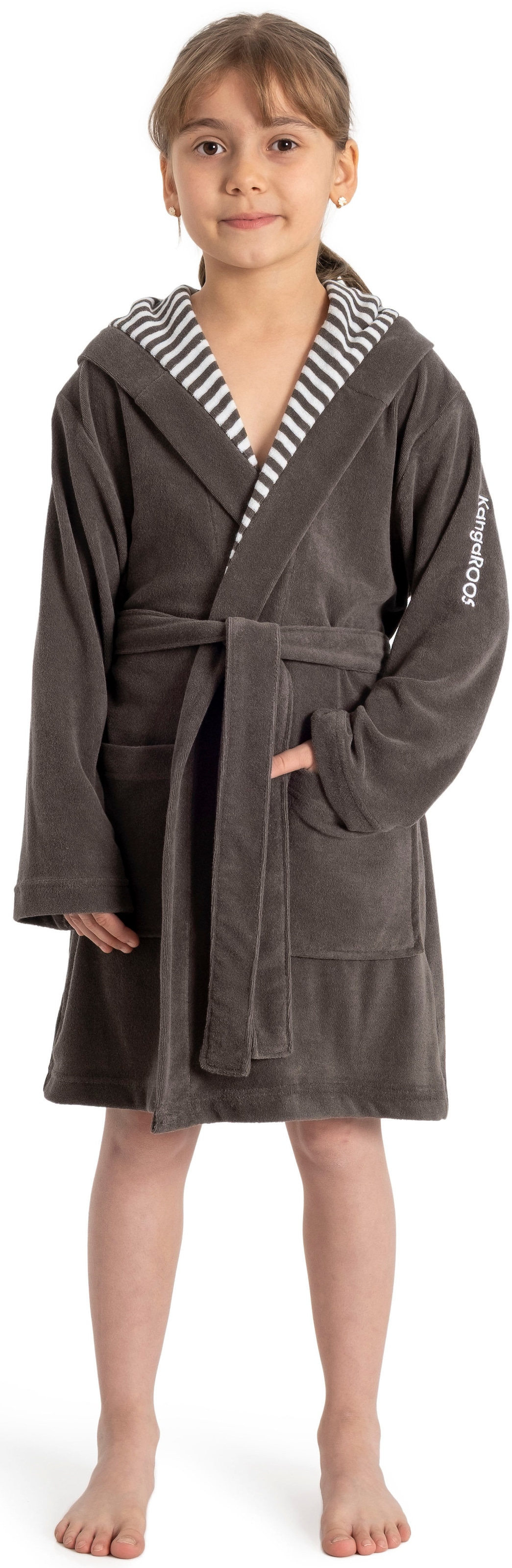 KangaROOS Kinderbademantel »Dalia, Ideal für Zuhause, Schwimmbad oder im Urlaub« 1 Stk. Uni-Farben mit Streifen
