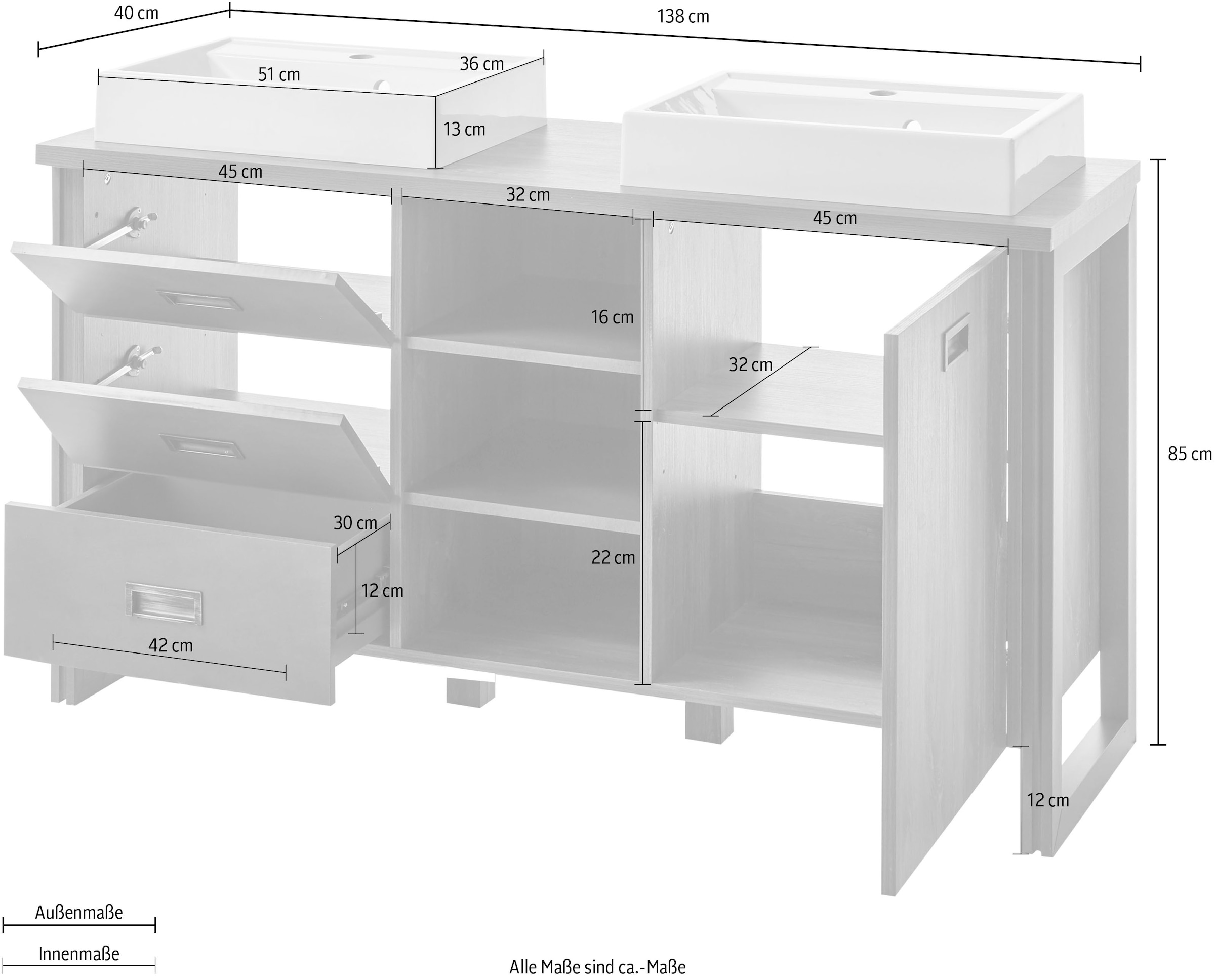 Home affaire Waschtisch »Detroit, Unterschrank mit Apothekergriff, Badschrank, Industrialdesign«
