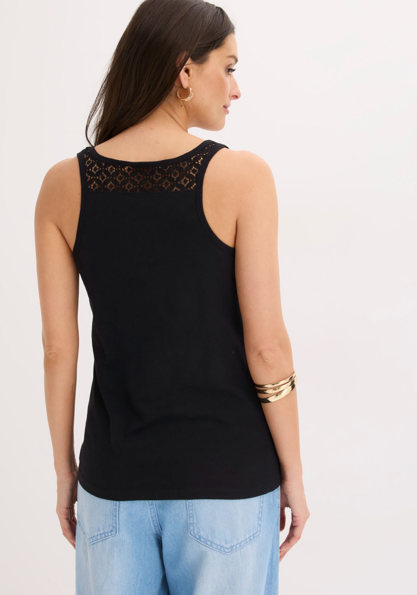 bonprix Tanktop 1 körpernaher Schnitt, runder Ausschnitt, dezente Spitzeneinsätze