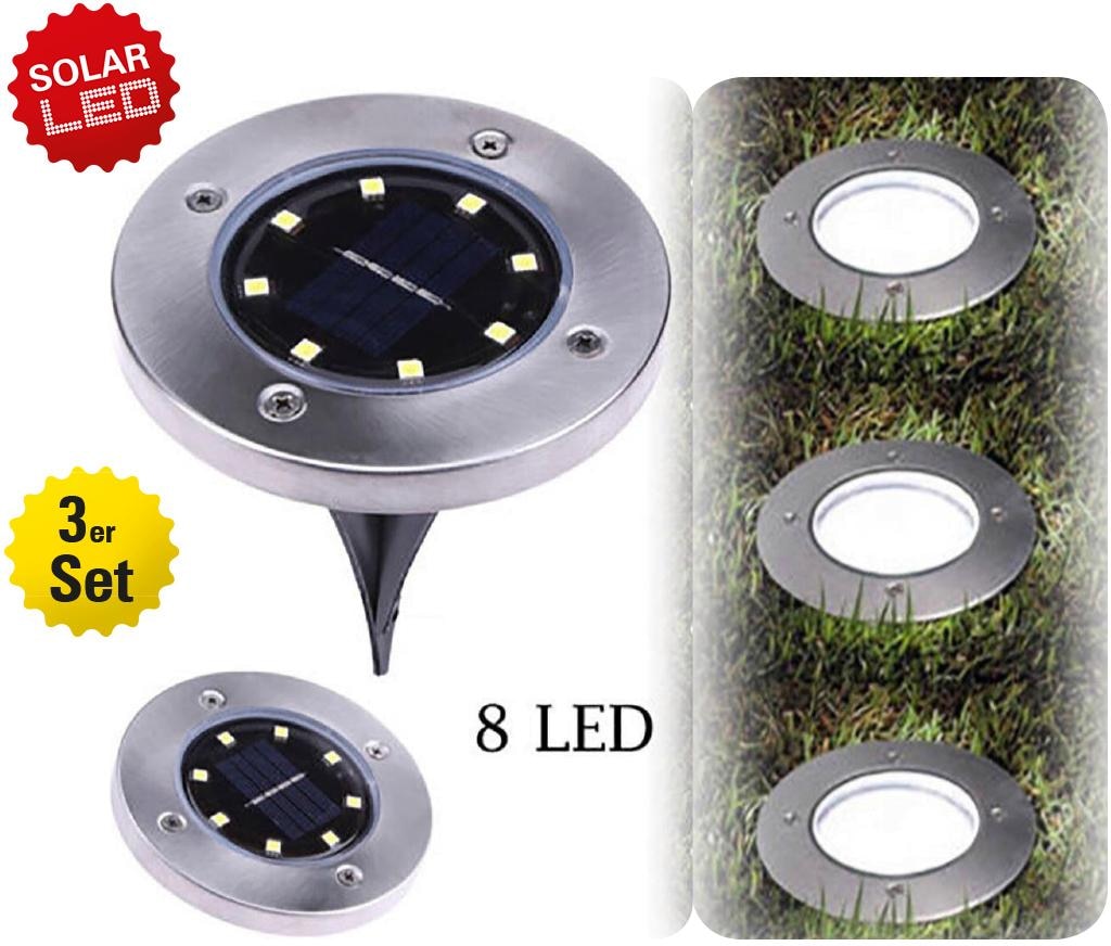 näve LED Gartenleuchte »Kian«, Leuchtmittel LED-Board | LED fest integriert, 3er-Set LED Solar-Boden-Erdspieß,je incl. 8 LED´s; 4lm total 0,6W