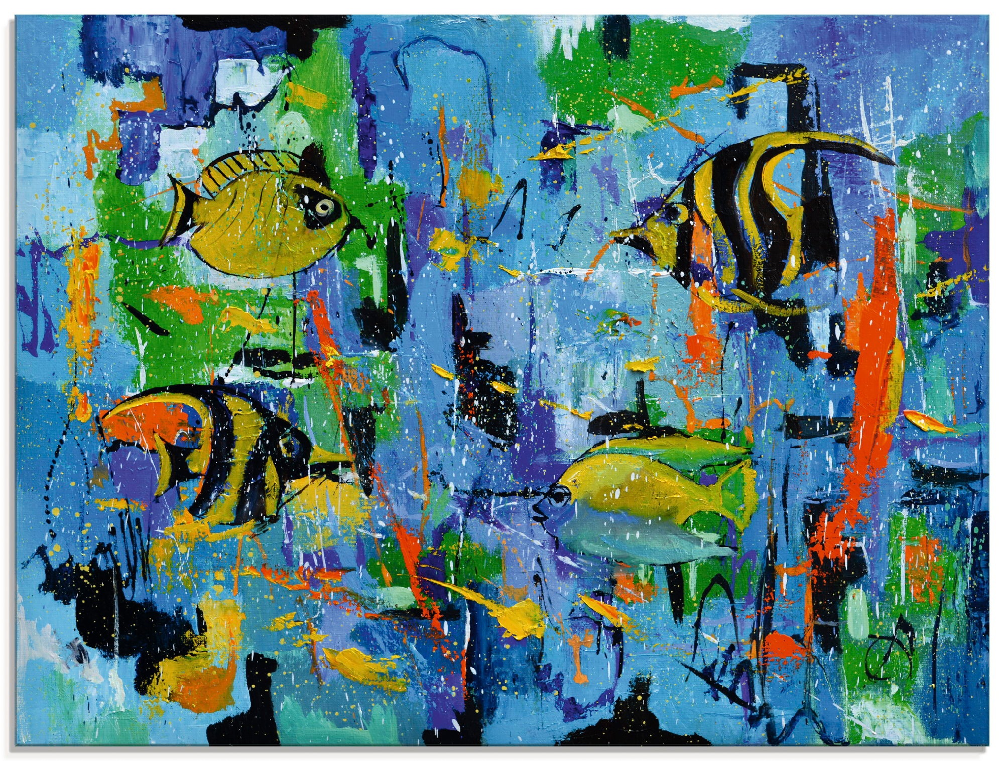Artland Glasbild »Abstrakt Fische Blau«, Wassertiere, (1 St.), in  verschiedenen Größen auf Raten kaufen