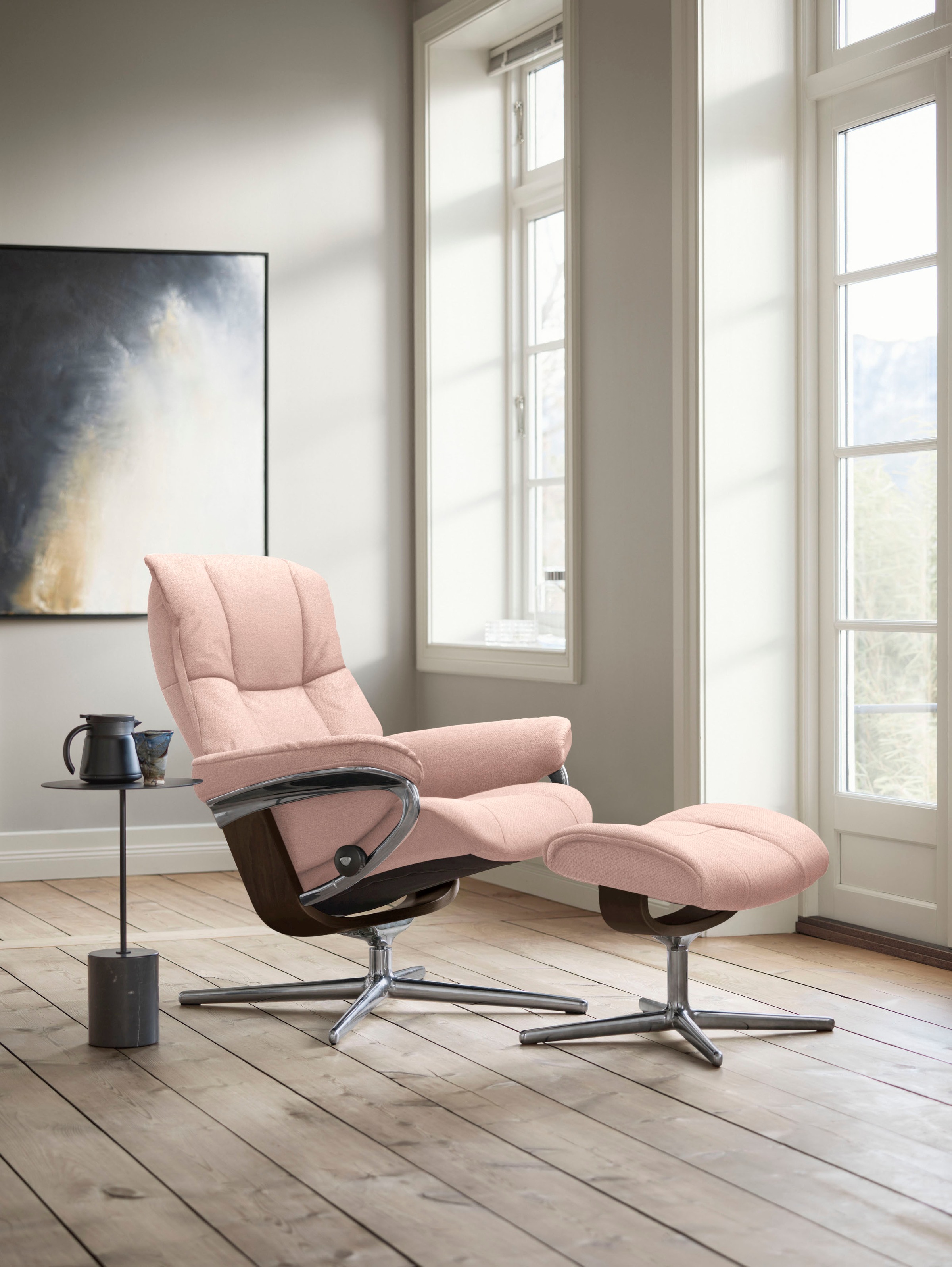 Stressless® Relaxsessel »Mayfair«, (Set, Relaxsessel mit Hocker), mit Hocker, mit Cross Base, Größe S, M & L, Holzakzent Braun