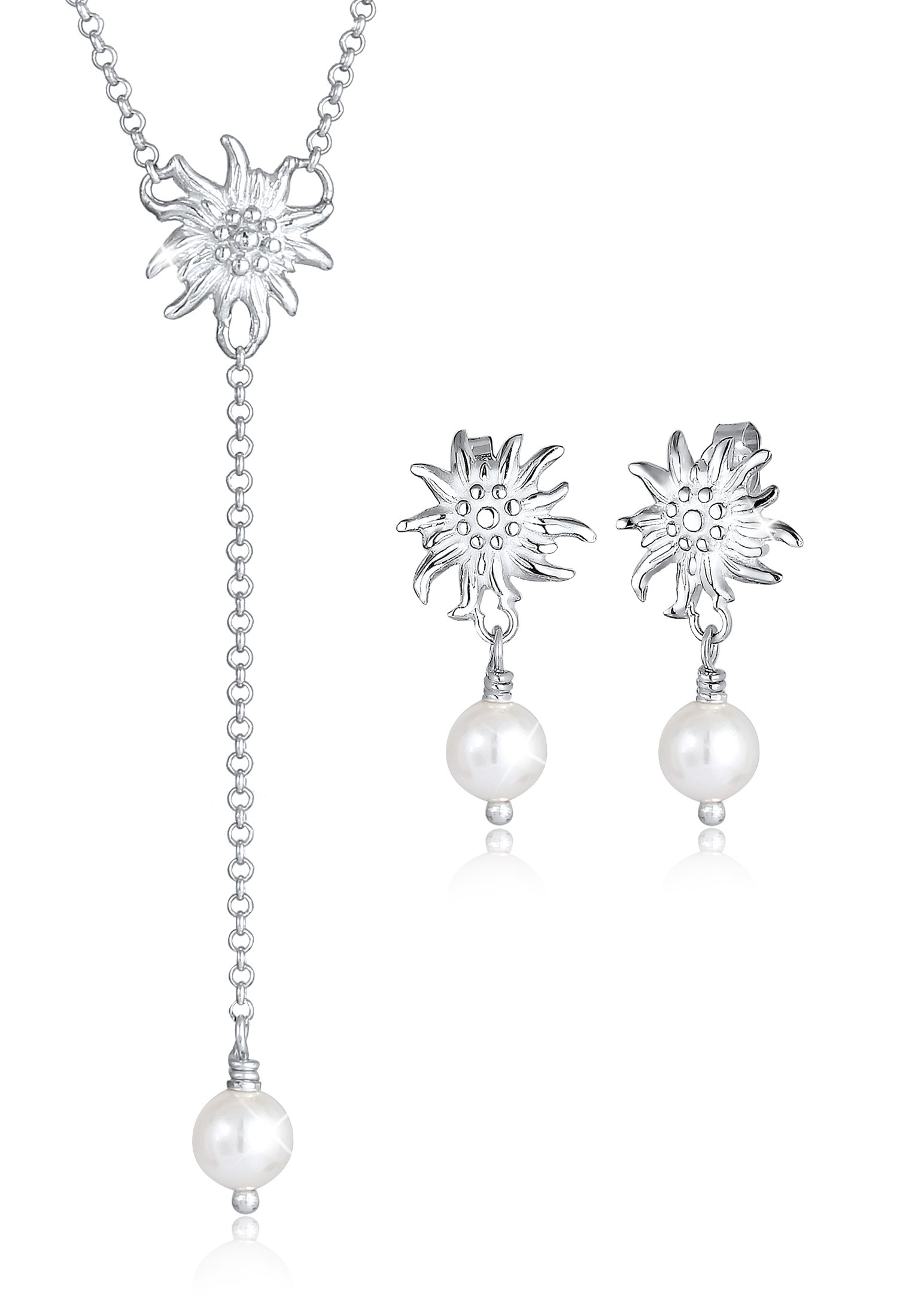 Elli Ohrring und Ketten Set »Schmuckset Elli Schmuckset Tracht Edelweiss Perle  Set 925 Silber« ()