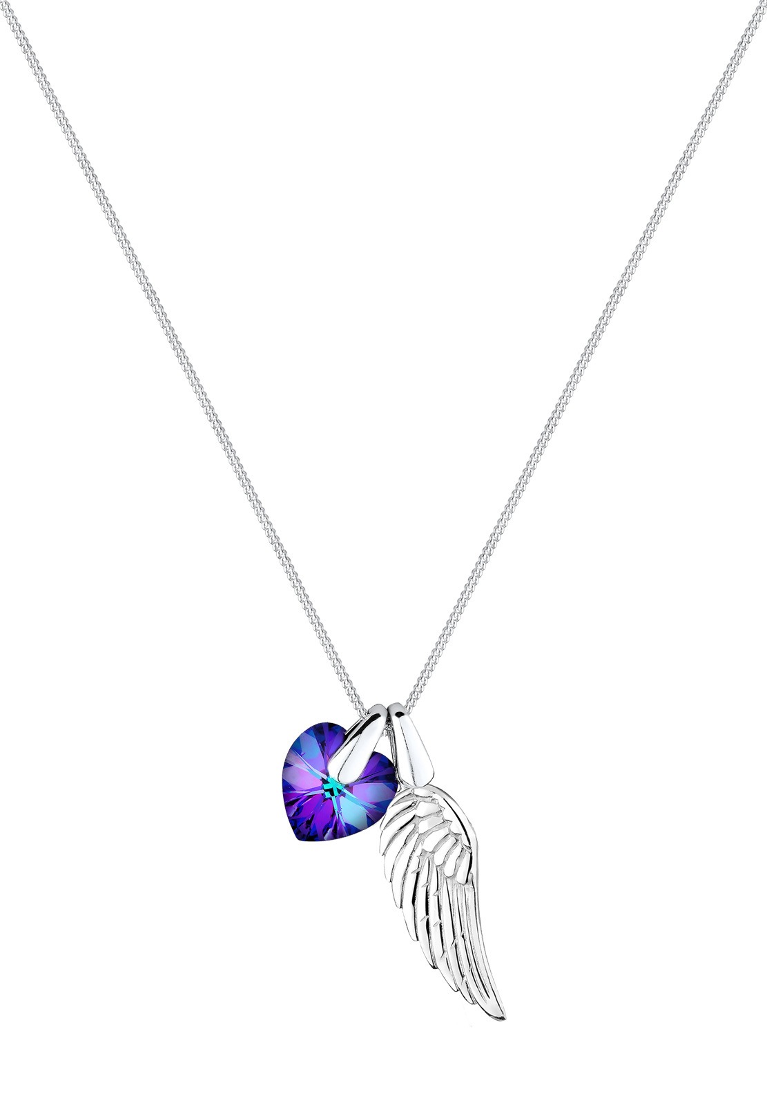 Elli Silberkette »Halskette Flügel Herz Glas Kristalle Blau 925 Sterling Silber«