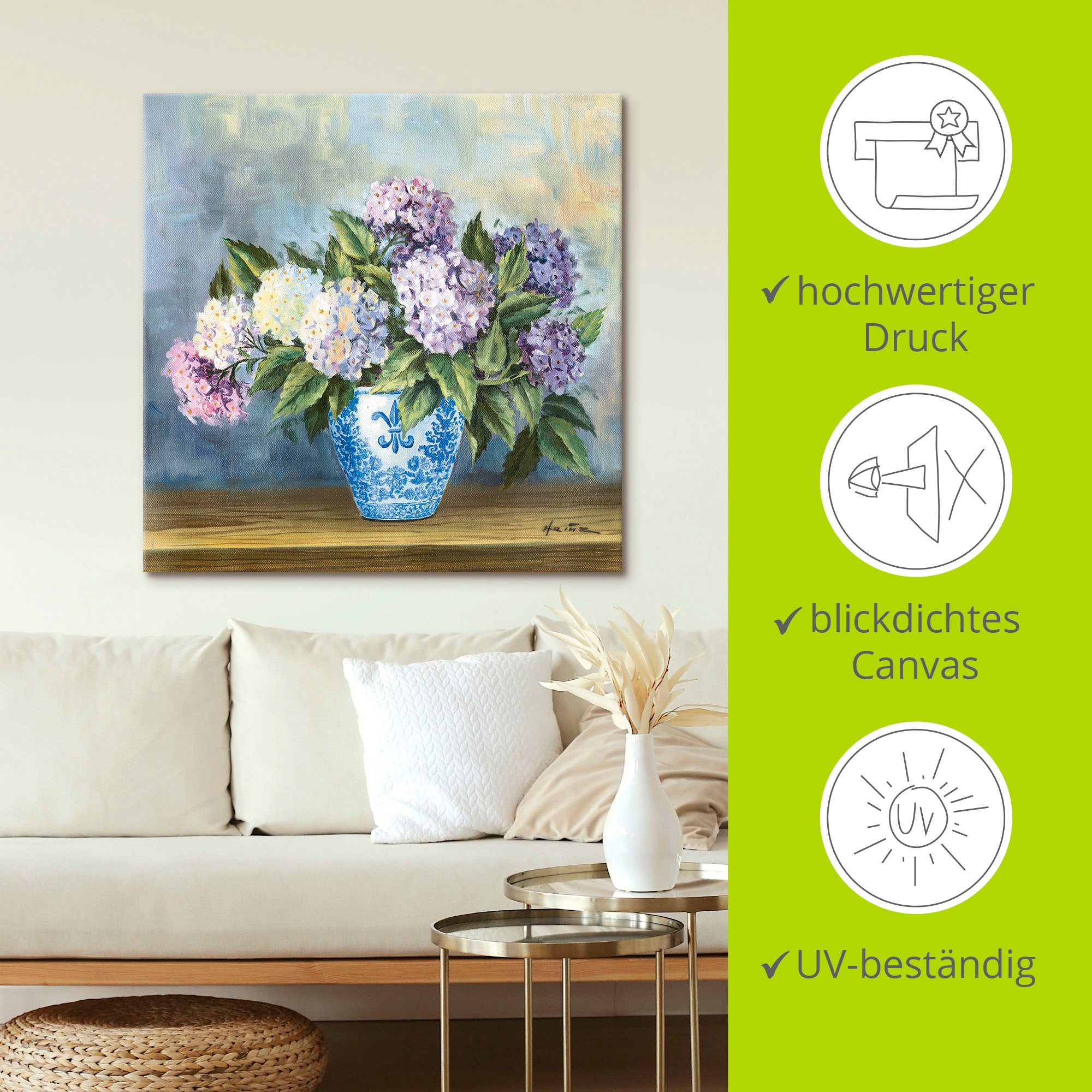 Artland Leinwandbild »Hortensien« Blumenbilder 1 Stk. tlg. als Alubild, Outdoorbild, Leinwandbild in verschied. Größen