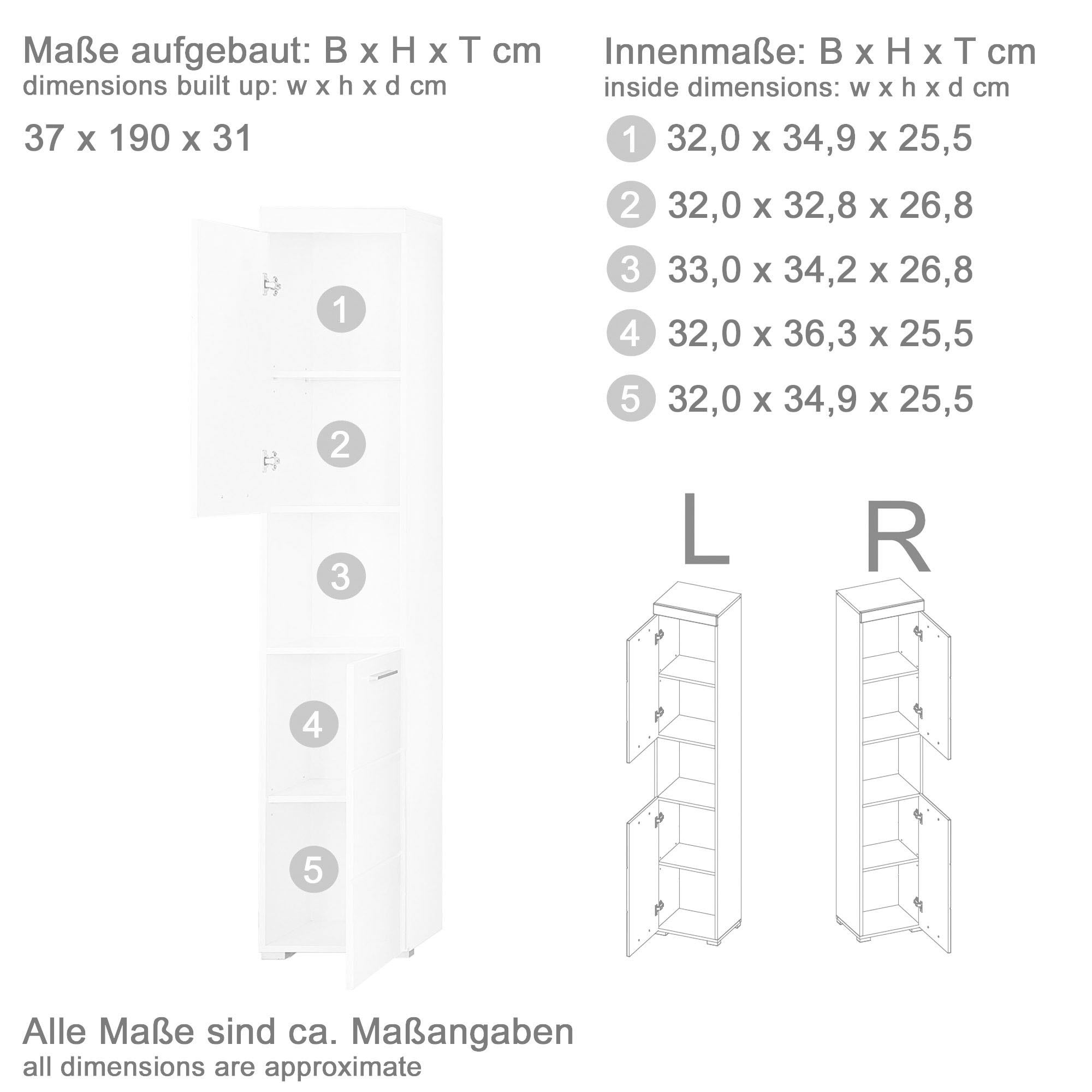 welltime Badmöbel-Set »Avena«, (Set, 5 St.), Hochschrank, WBU, Spiegelschrank, Kommode, Hängeschrank u. Beleuchtung