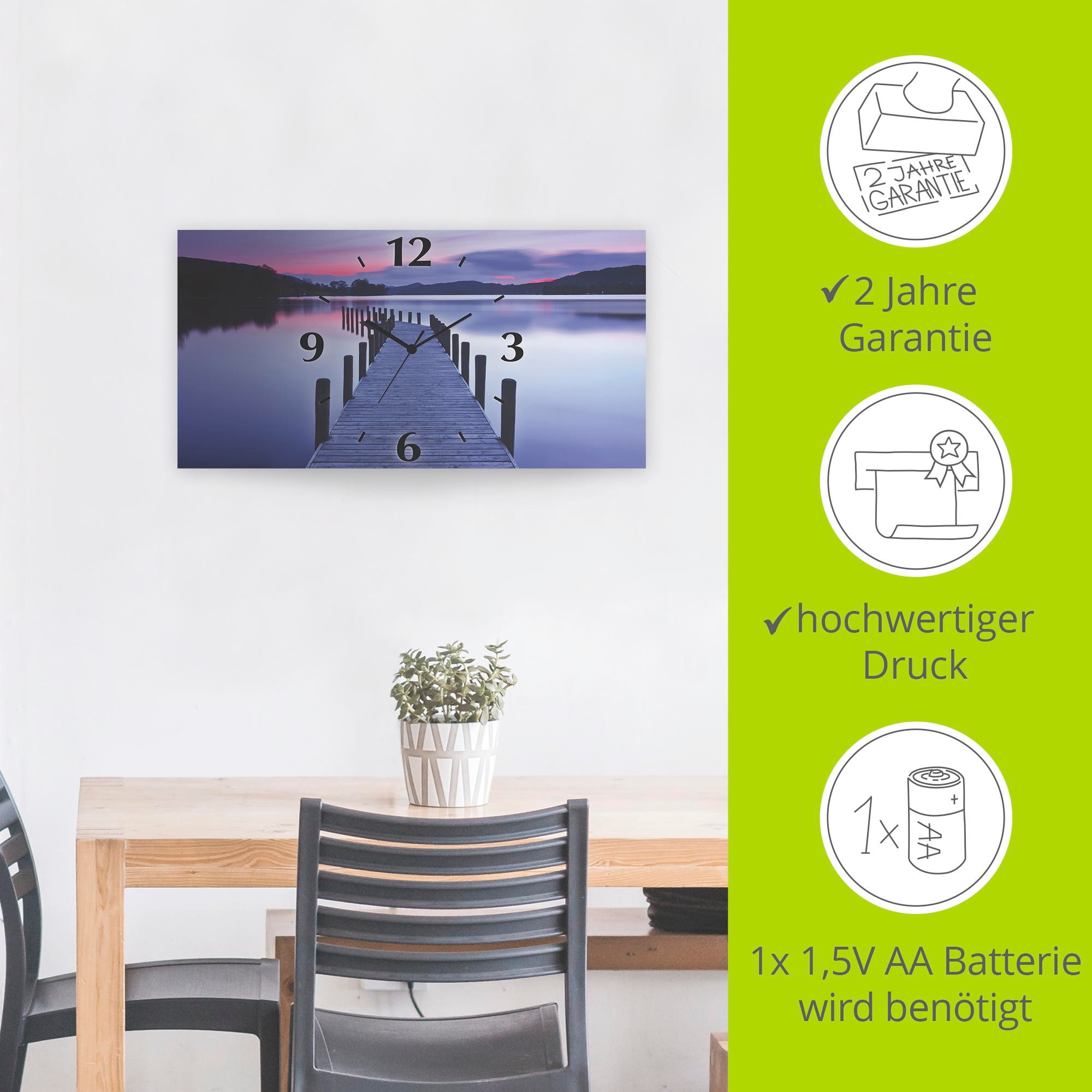 Artland Wanduhr »Panorama Steg Coniston Water«, 3D Optik gebogen, mit Quarz- oder Funkuhrwerk, versch. Größen