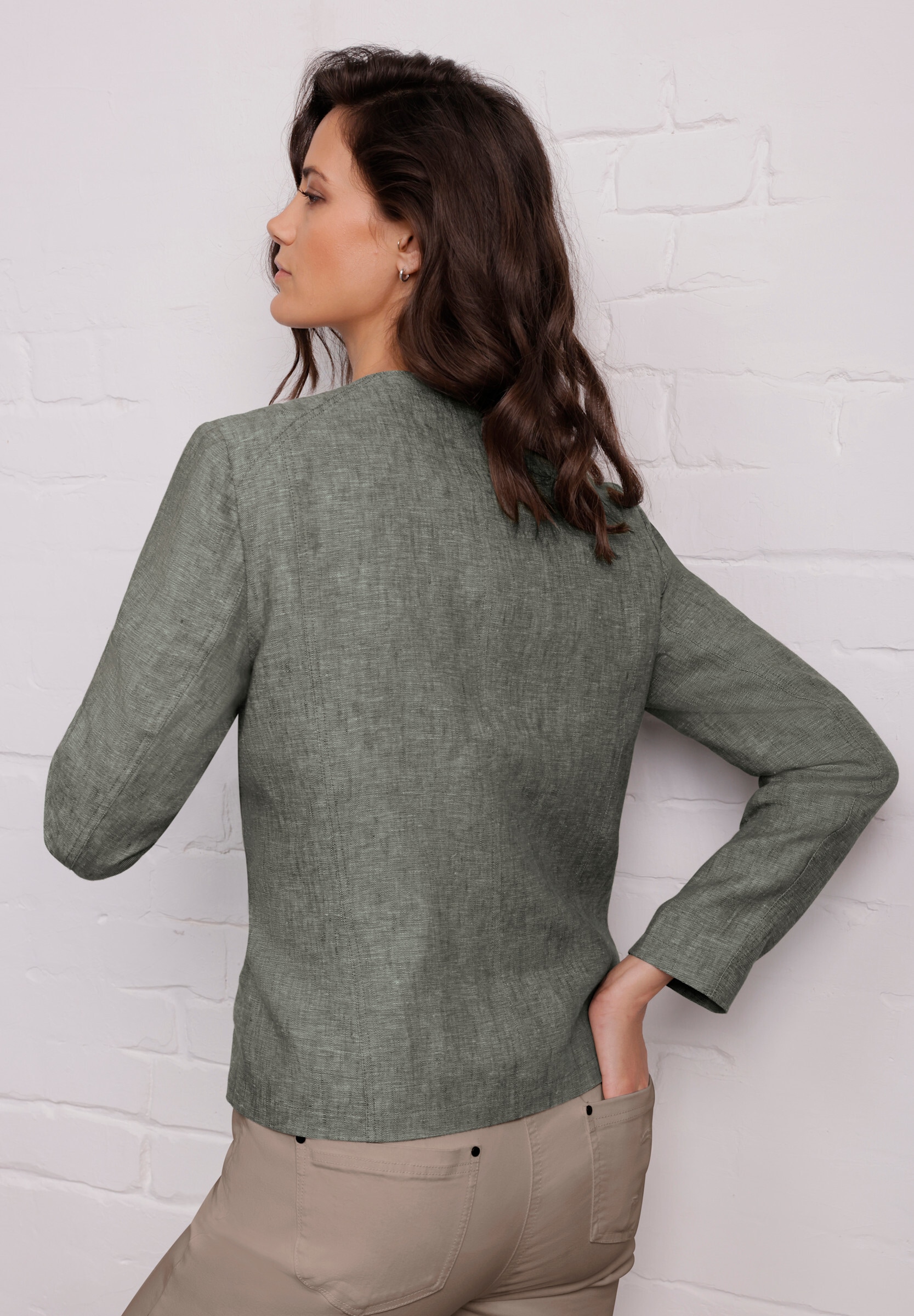 creation L Blusenblazer »Leinen-Blazer Leinenblazer mit Reißverschluss-Taschen«