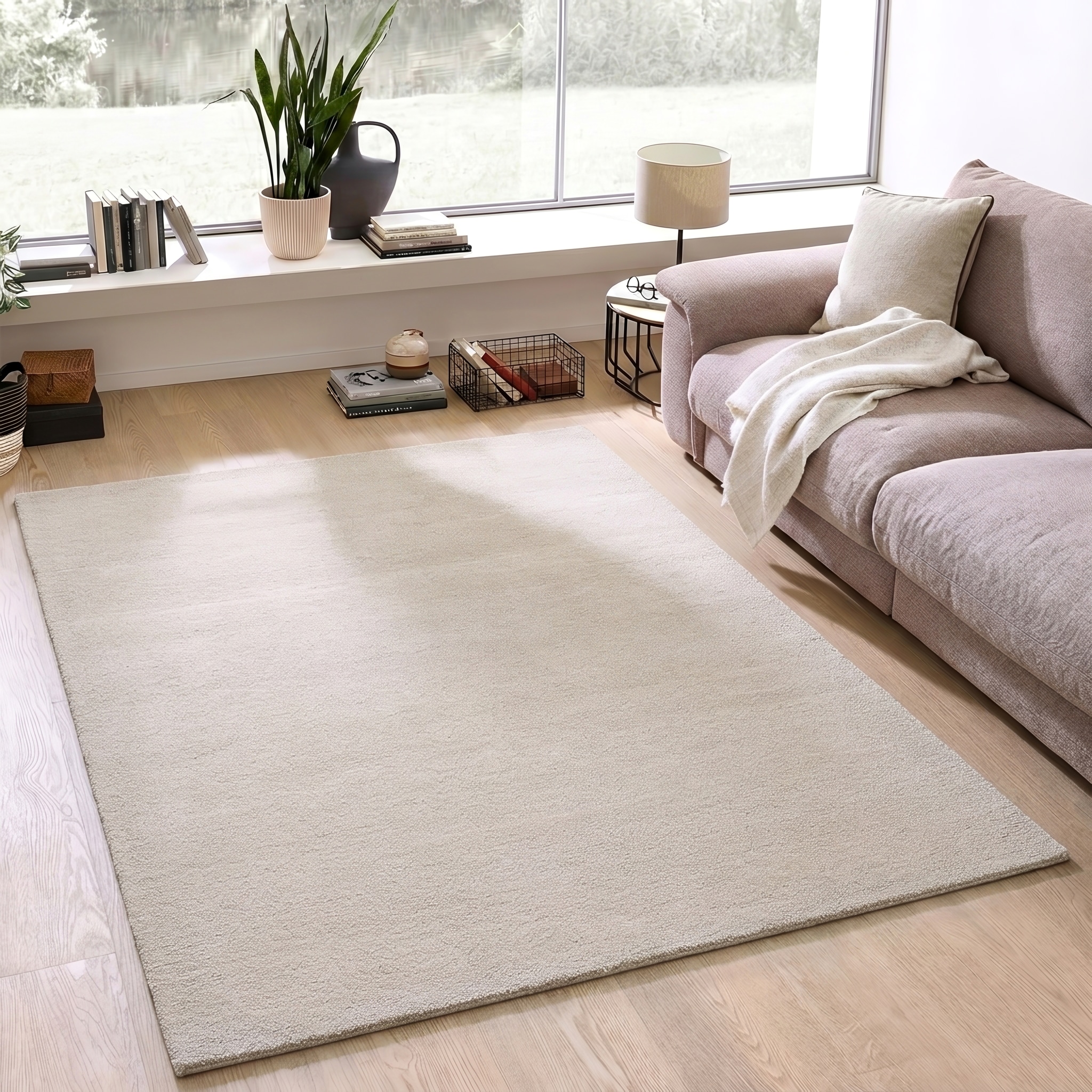 OTTO home Wollteppich »Gabbo Natur, Handgefertigt, Teppich, reine Wolle, meliert« rechteckig 14 mm Höhe reine Wolle, Uni, Wohnzimmer, Schlafzimmer, Esszimmer