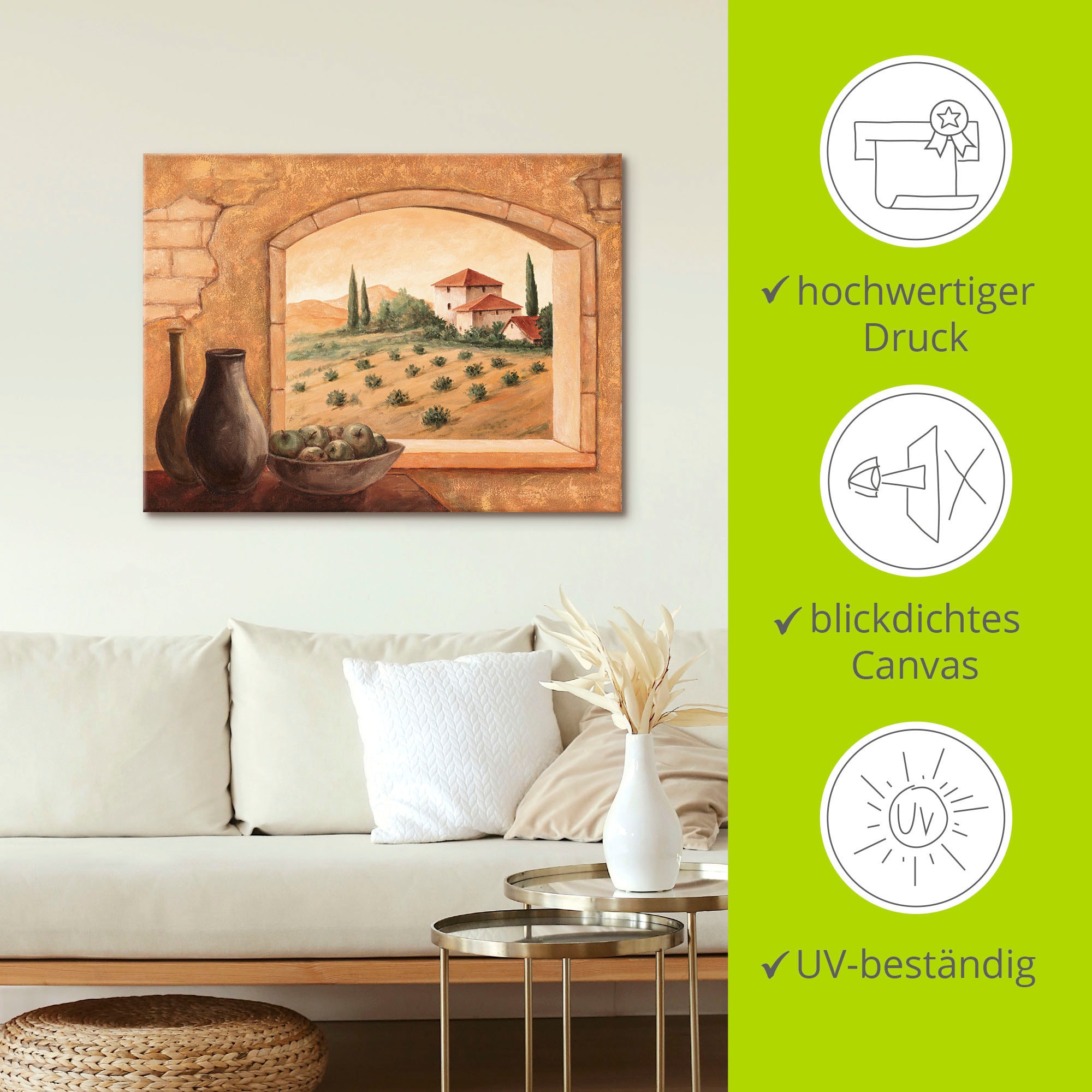 Artland Wandbild »Toskana«, Fensterblick, (1 St.), als Alubild, Outdoorbild, Leinwandbild, Poster in verschied. Größen