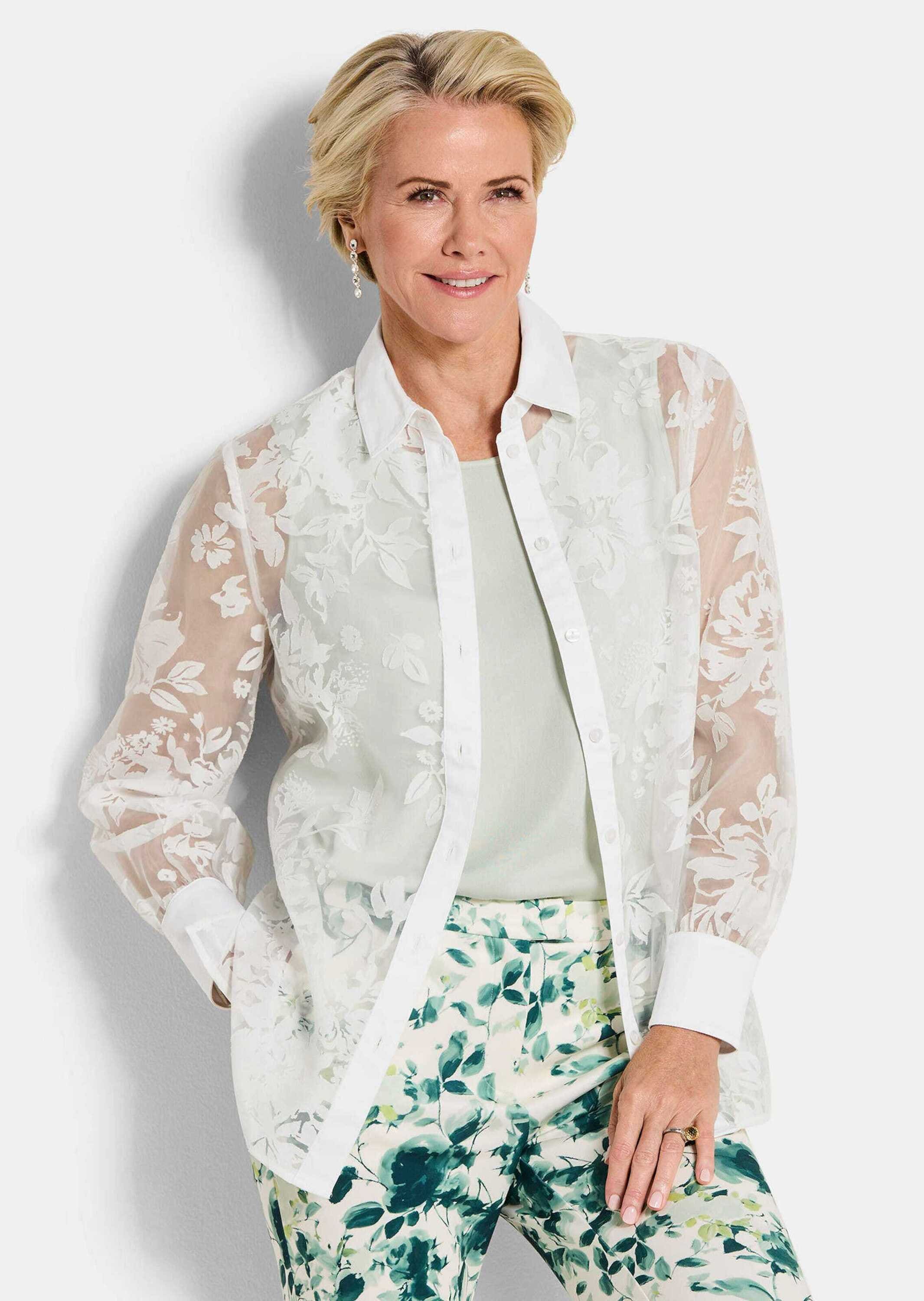 GOLDNER Hemdbluse »Hemdbluse mit floralem Muster« florale Ausbrennerware