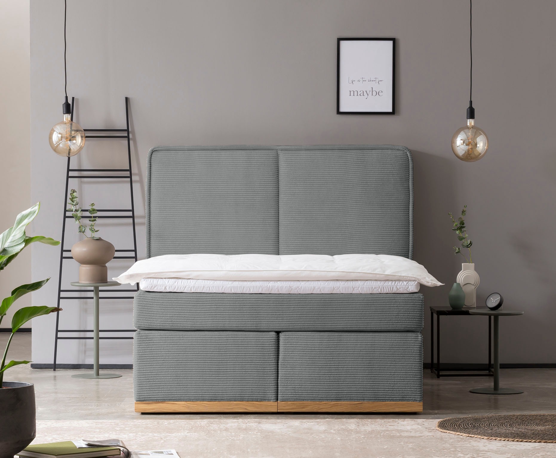 Home affaire Boxspringbett »SHERWOOD Hotelbett, Polsterbett«, Hochwertiger Cord,weiche Velours-Struktur, mit Topper, Eiche