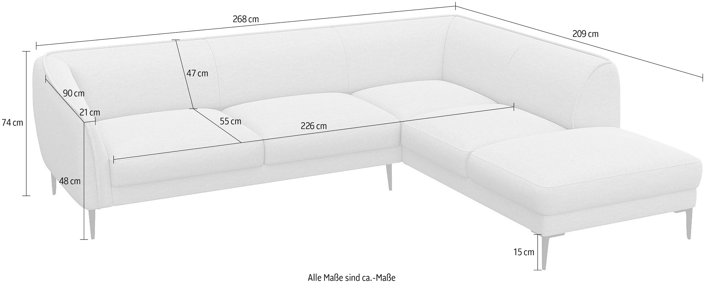 FLEXLUX Ecksofa »Belle Designsofa, L-Form, B/T 268/209 cm«, Skandinavisches Design, In hochwertiger Verarbeitung