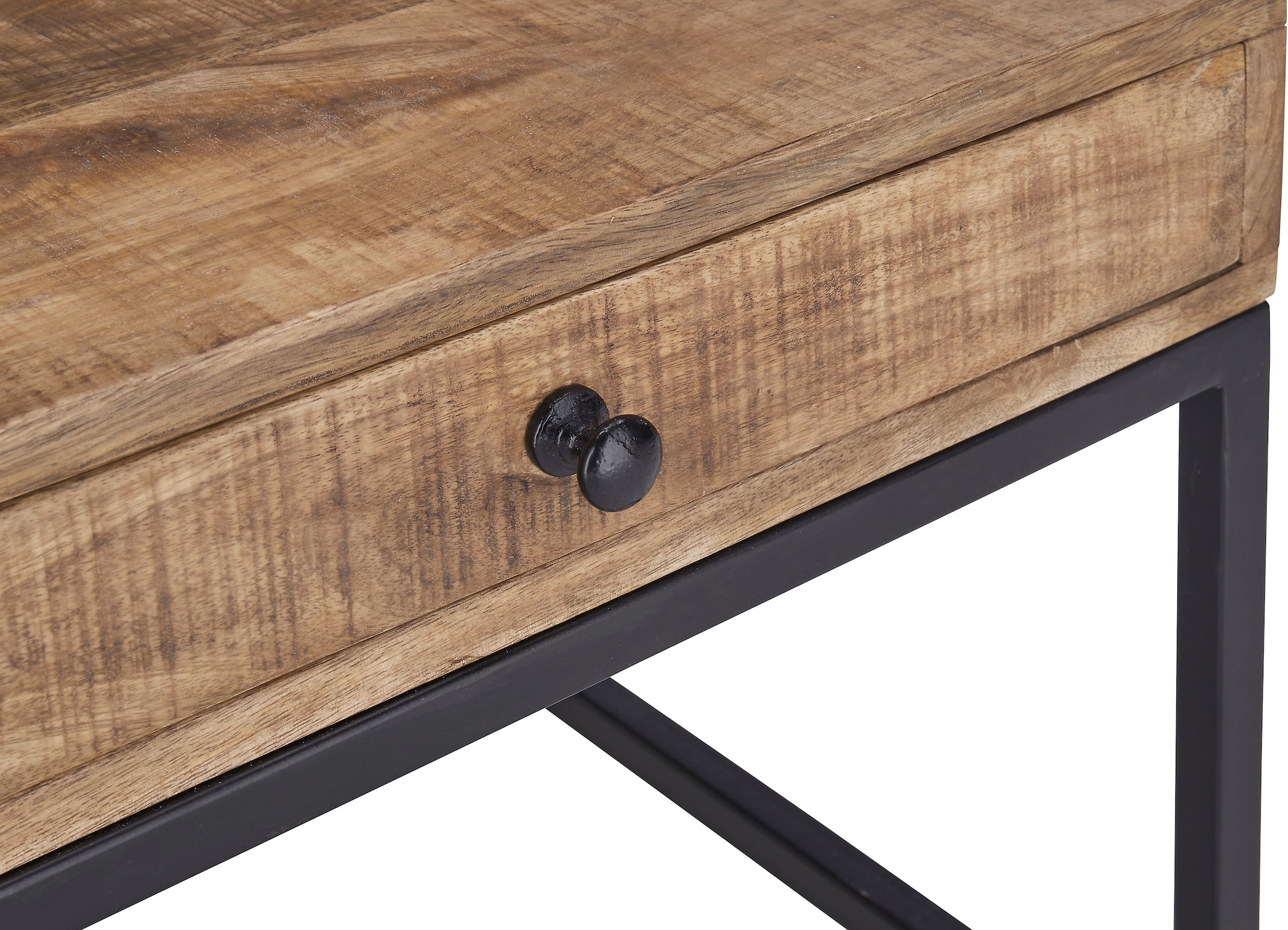 Stolkom Couchtisch »ALISON« Massivholz mit Schublade, Tisch im Industrial Style