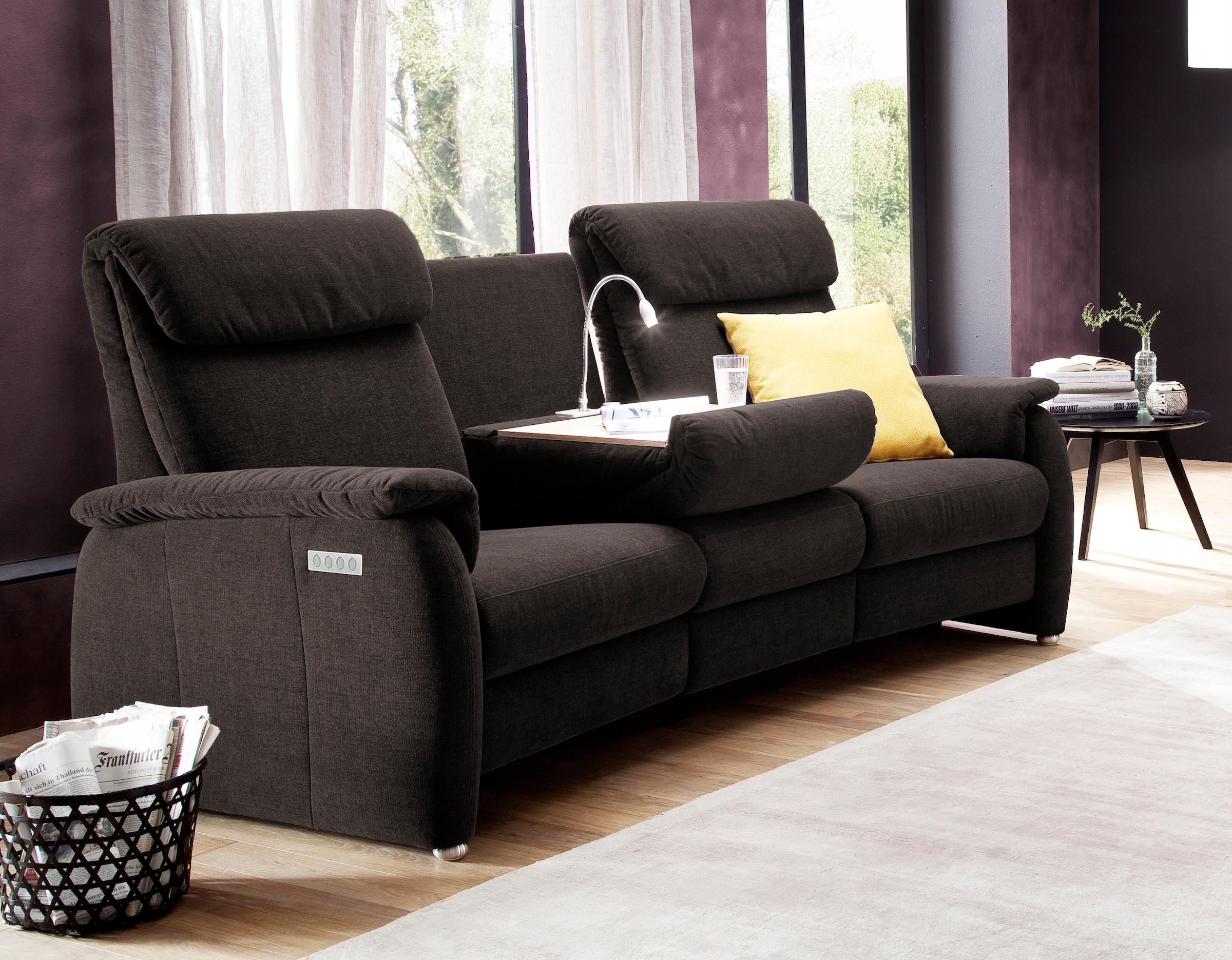 Home affaire Sofa »Turin«, mit motorischer Relaxfunktion, Tisch, Leuchte + USB-Ladestation