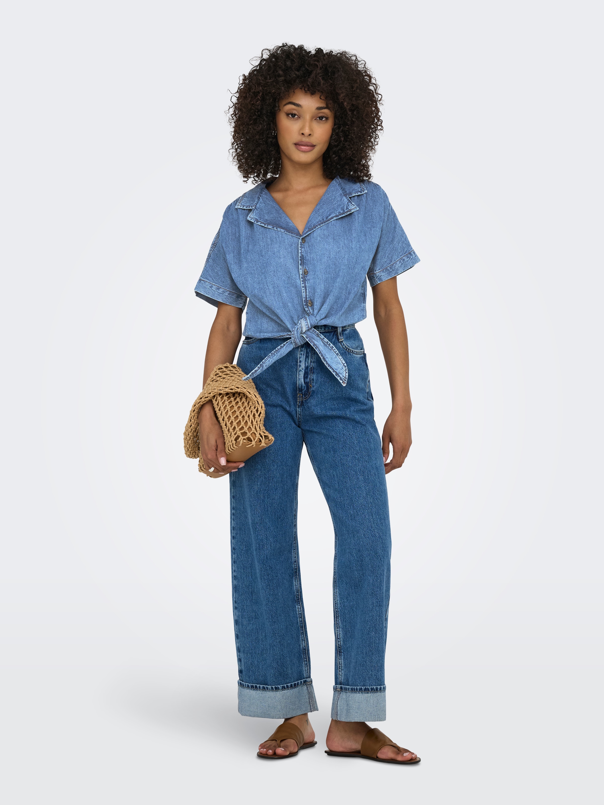 ONLY Jeansbluse »ONLPAULA S/S TIE SHIRT DNM AKM« Baumwollmischung, regular fit