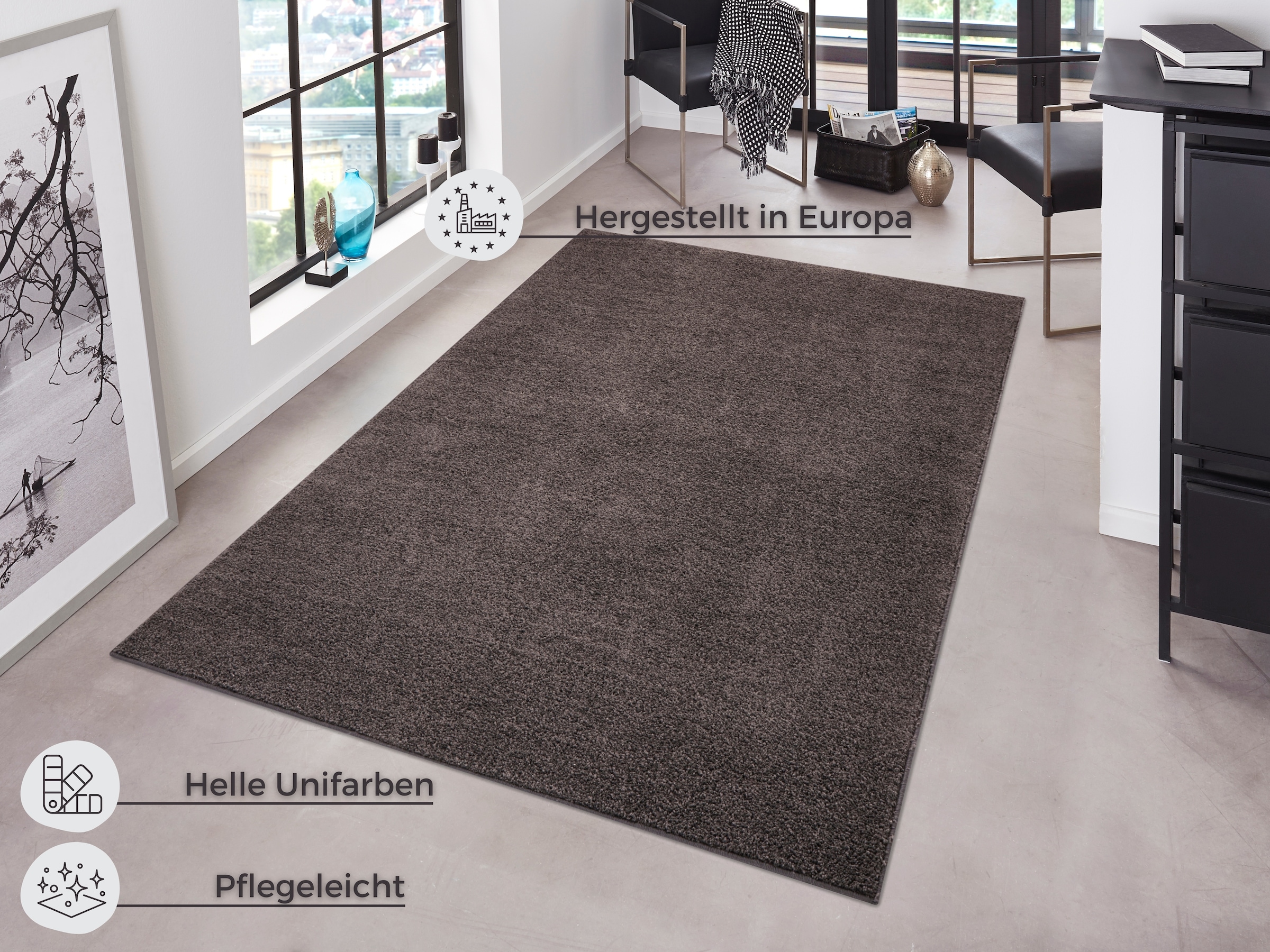 HANSE Home Teppich »Pure 100 Kurzflor«, rechteckig, 13 mm Höhe, Kurzflor, uni, umkettelt, Läufer, Wohnzimmer, Kinderzimmer, Flur