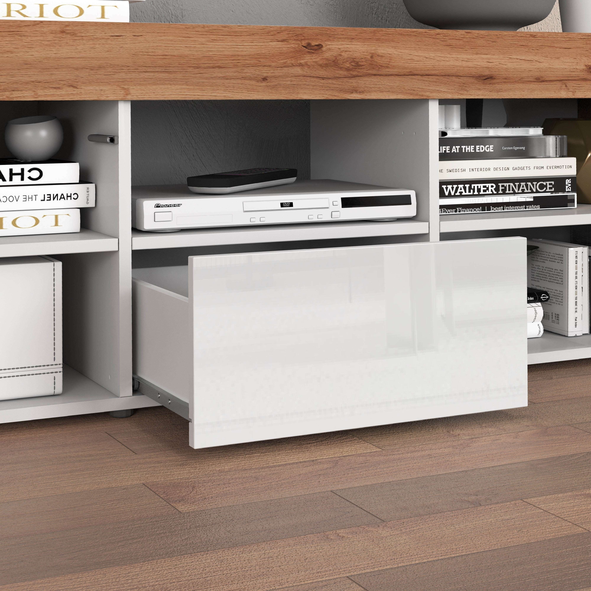INOSIGN Lowboard »CHRONOS Breite 155 cm mit 2 Türen, 1 Schublade,1 offenes Fach«, (1 St.), TV-Board, Sideboard niedrig, Grifflos mit Push to Open 'Made in Italy'