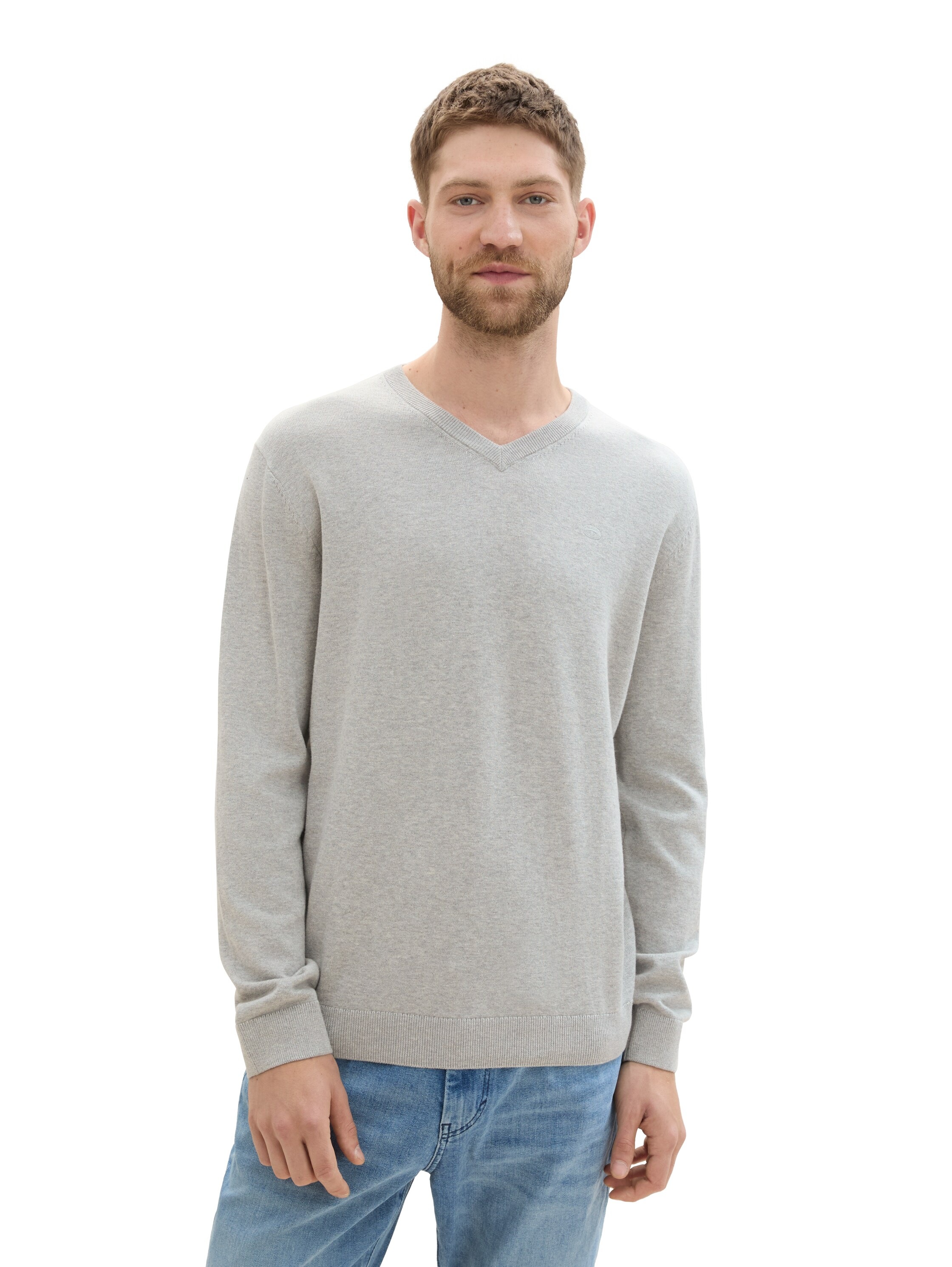 TOM TAILOR V-Ausschnitt-Pullover, mit kleiner Logo-Stickerei