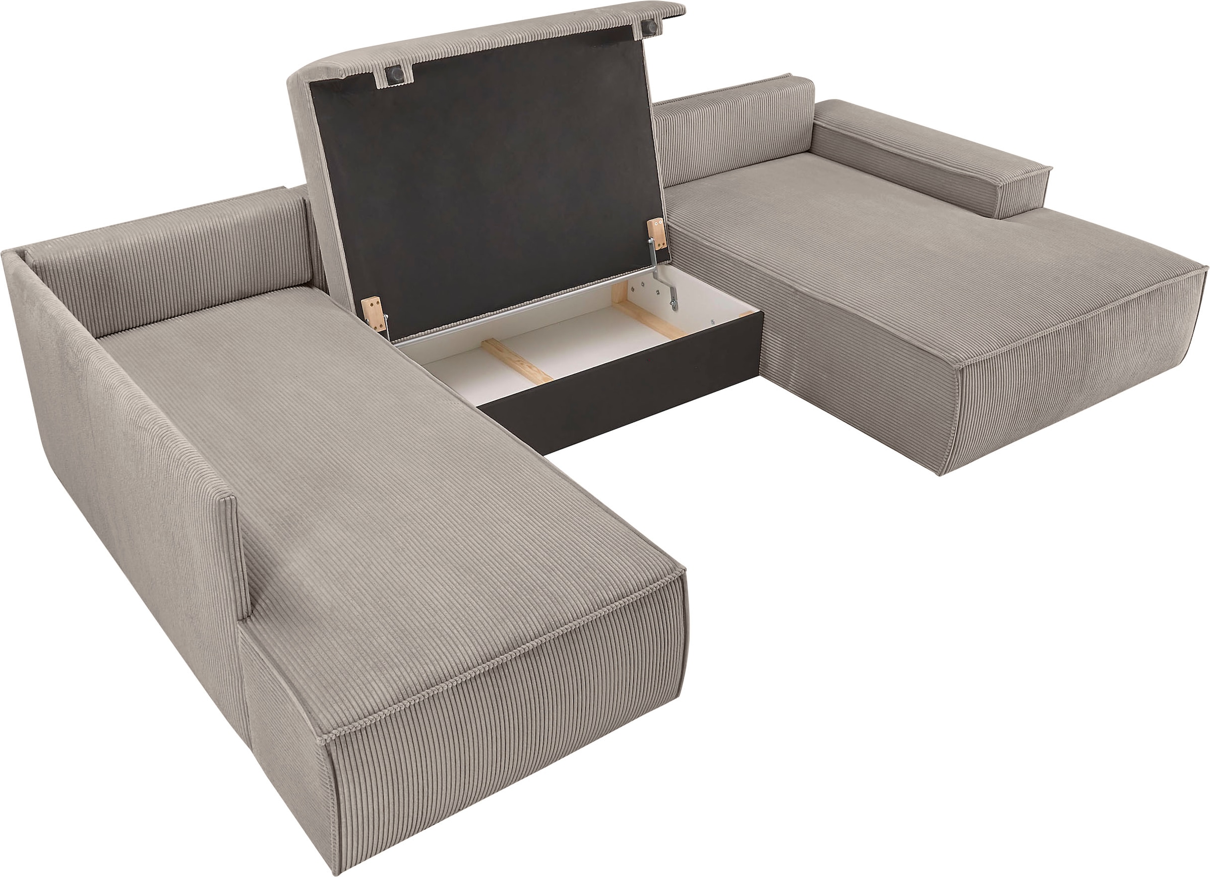 Home affaire Wohnlandschaft »SHERWOOD U-Form, 329 cm - OTTO. Verlässliche Qualität.« Schlaffunktion m. Bettkasten (194x139 cm), Cord, Vintage, Samtvelours