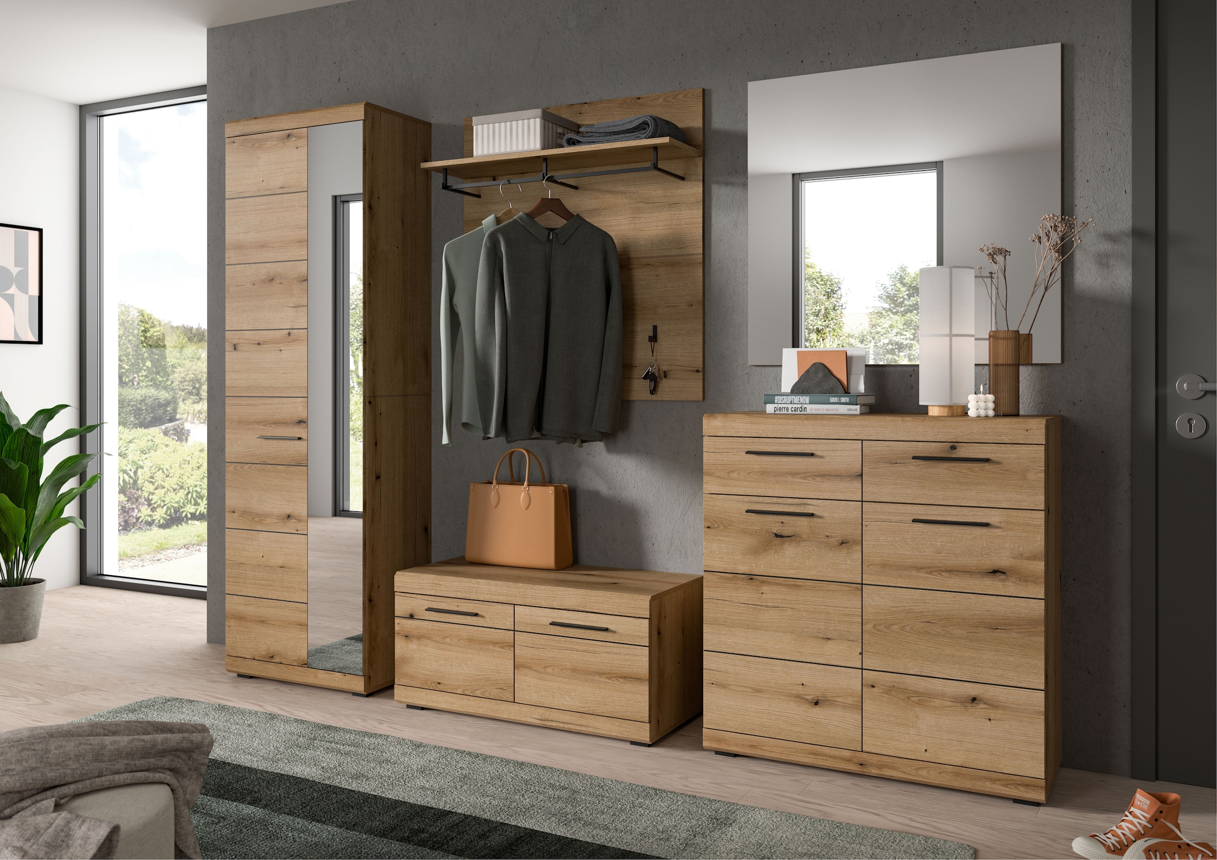 INOSIGN Schuhschrank »SIENA, Breite 90 cm, 2 Türen , 2 Einlegeböden, 3 Fächer, 2 Schubkästen« hochwertige Rillenfräsung in MDF Front, 1 Stk. tlg. Schuhkommode, Kommode, Anrichte, Sideboard