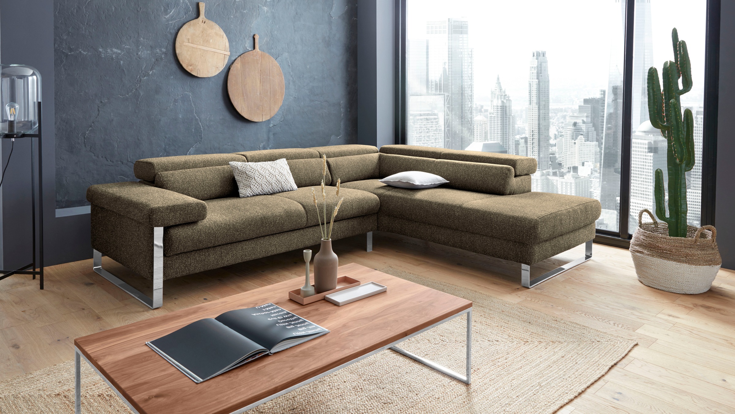W.SCHILLIG Ecksofa »finn, toller Sitzkomfort, L-Form, hochwertige Verarbeitungsdetails«, German Design Award 2016, Fußgestell Chrom glänzend, Breite 281 cm