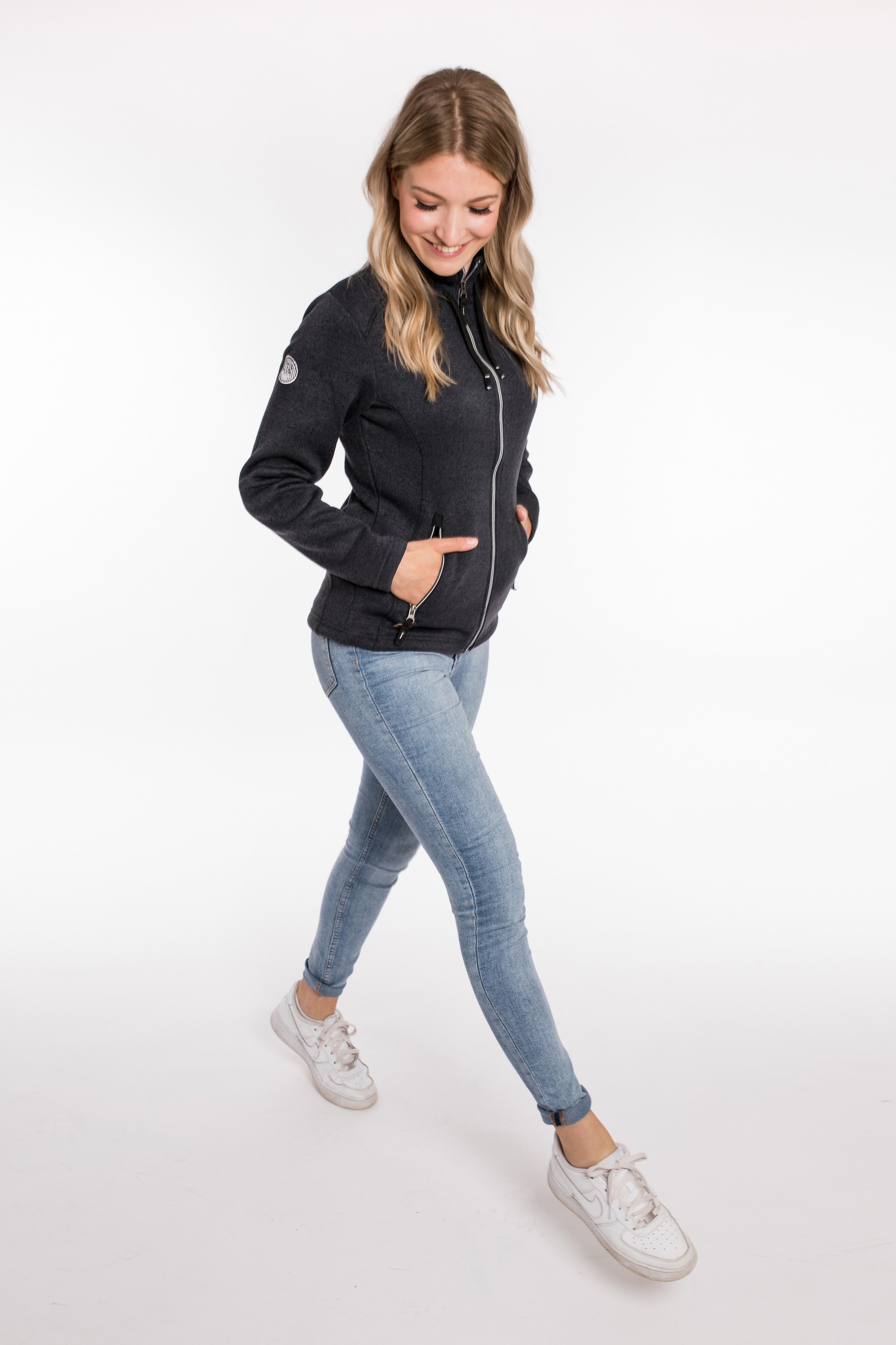 DEPROC Active Strickfleecejacke »LUVERNE WOMEN«, Kontrastreissverschluss