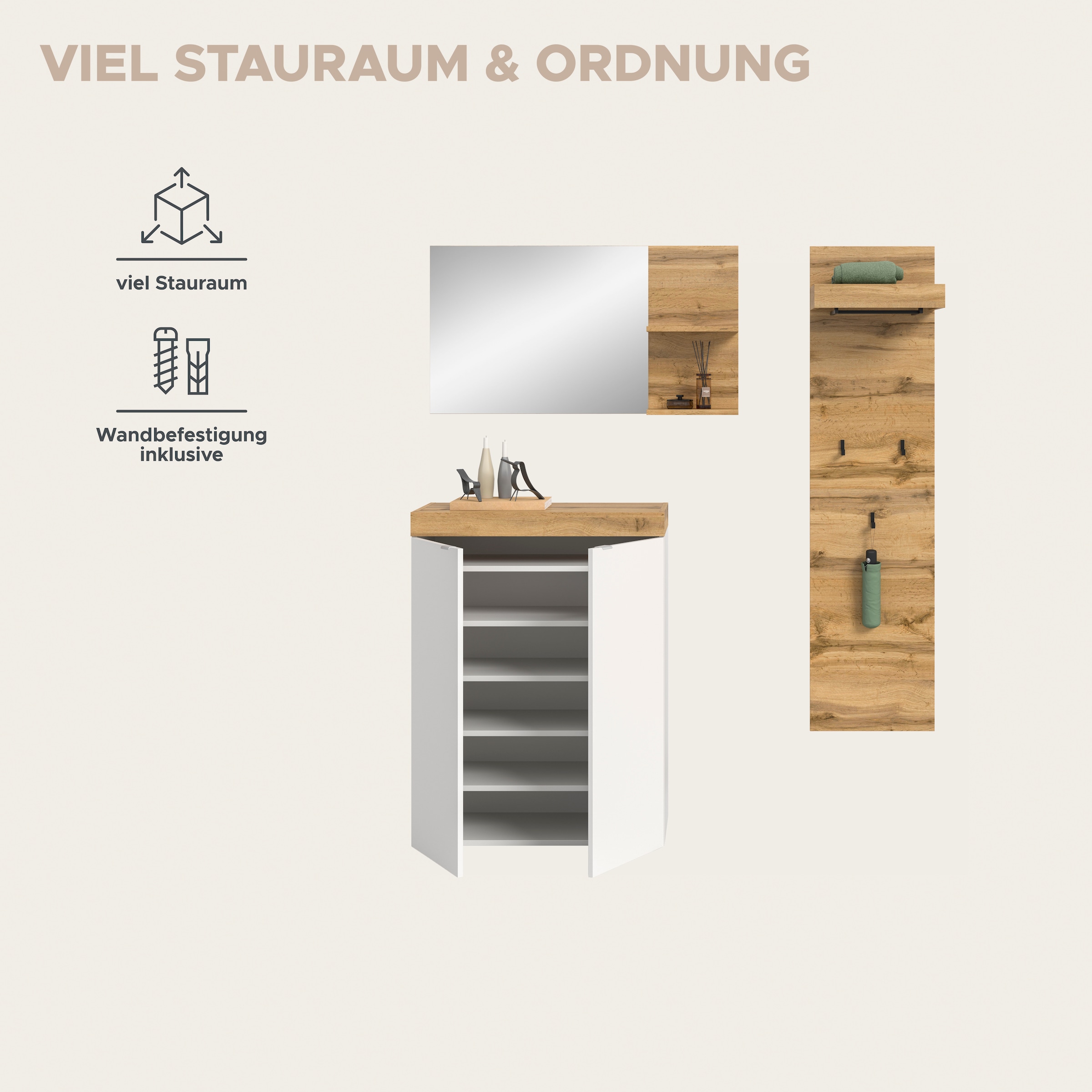 OTTO home Garderoben-Set »MAMBO II, 3-teilig, hängend oder stehend montierbar« 3 Stk. tlg.