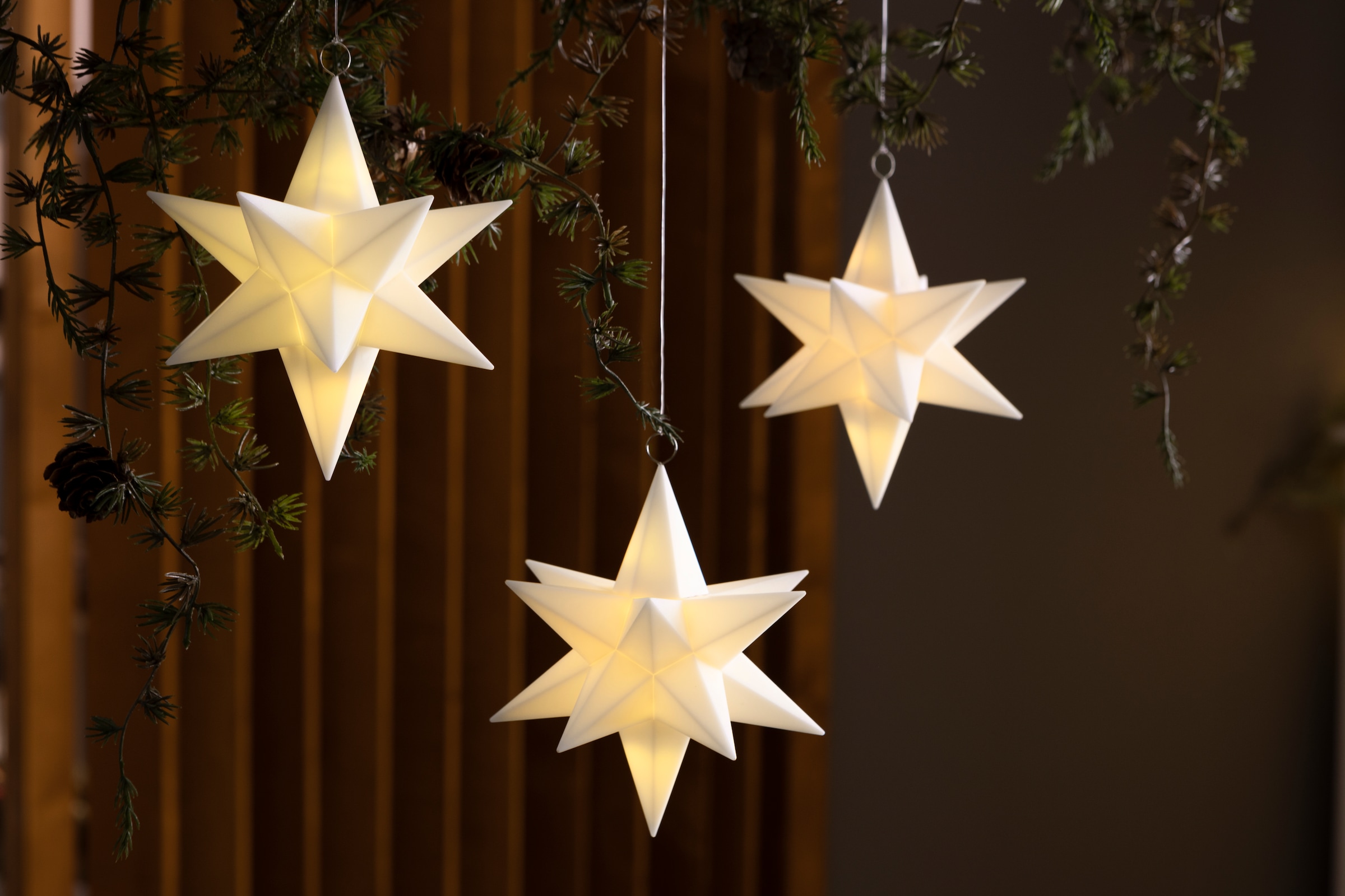 GALAXY LED Stern »3er Set schwebende Sterne, RGB LED, beleuchtete Weihnachtsdeko« 3 Stk. Farbwechsler Ø 13 cm, Batteriebetrieb, inkl. Fernbedienung