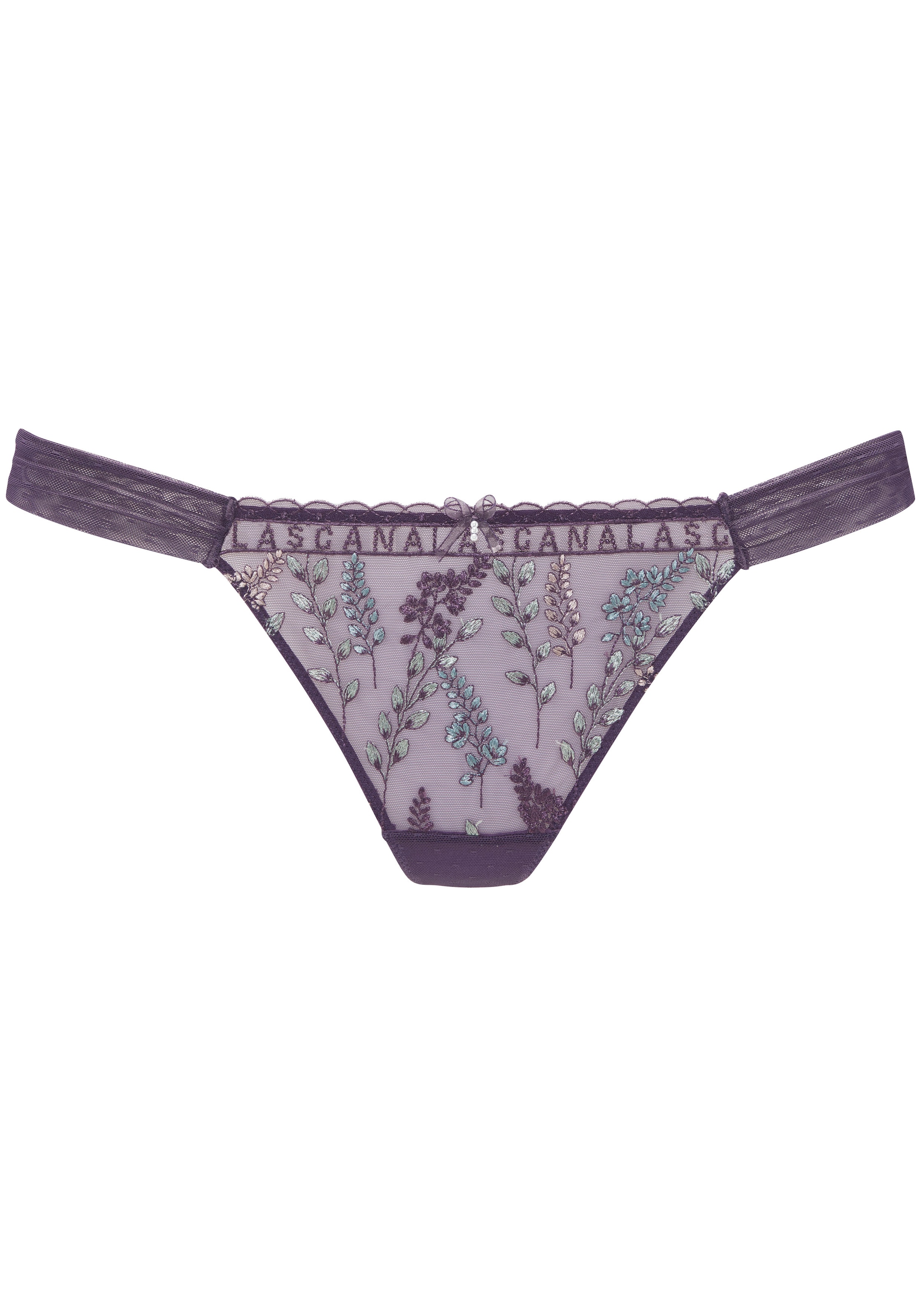 LASCANA String, aus Mesh mit glänzender Blumenstickerei, transparente Unterwäsche