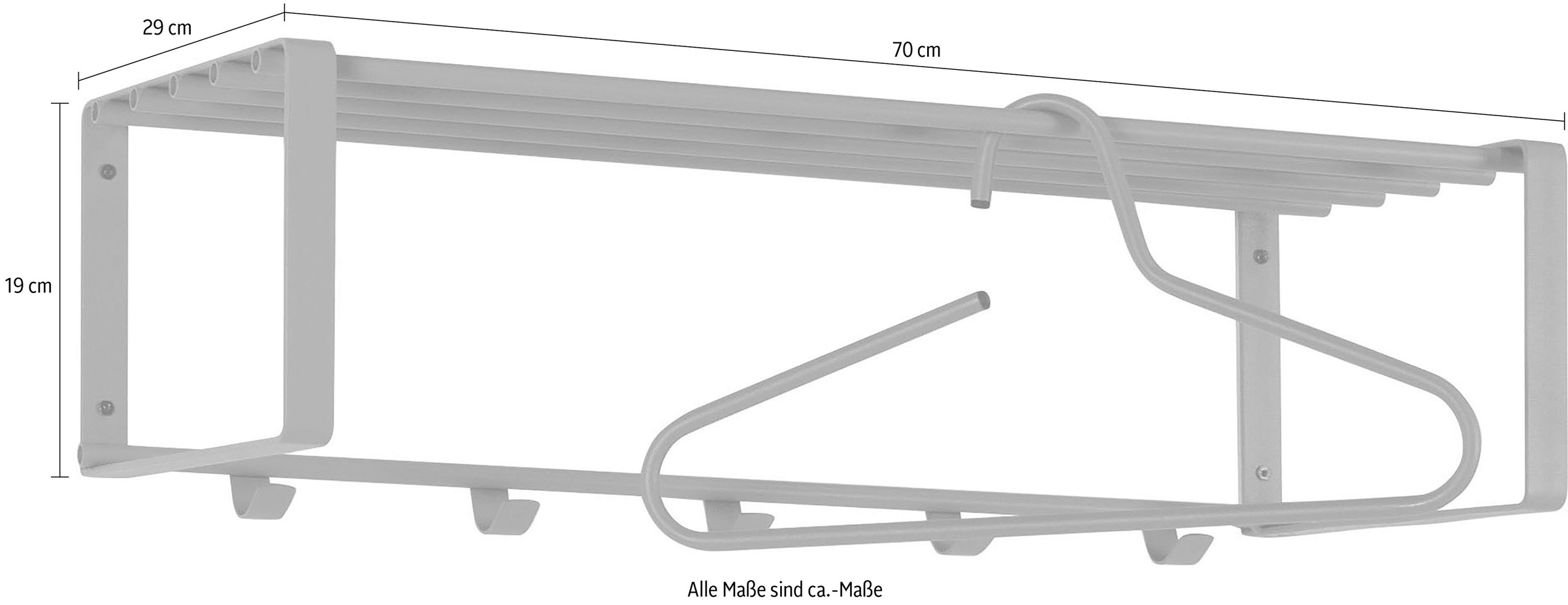 Spinder Design Garderobenleiste »REX«, (1 St.), Wandgarderobe aus Stahl mit Hutablage und 5 bzw. 7 Haken