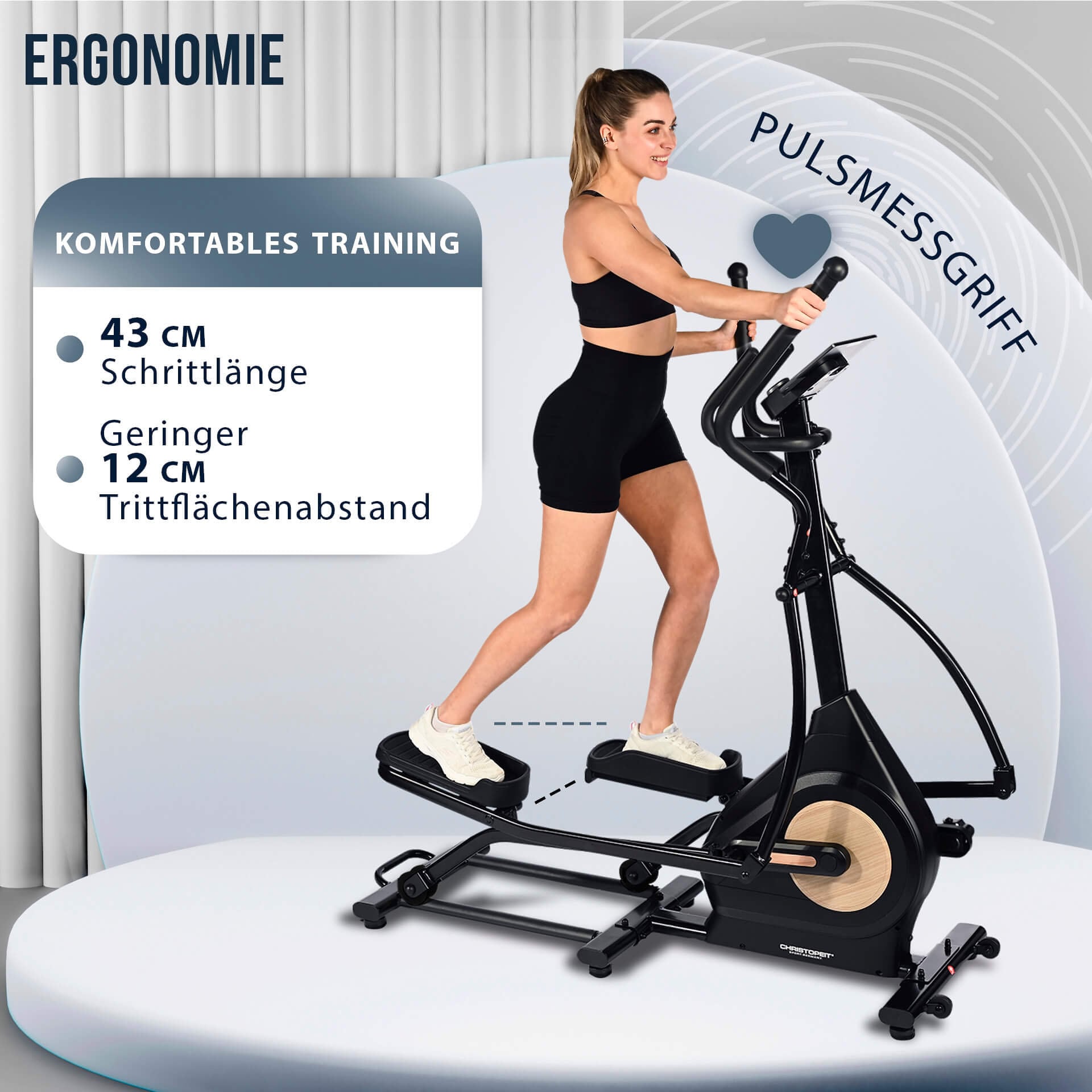 Christopeit Sport® Crosstrainer-Ergometer »Fit Wheel Pro«, (Flüsterleise, gelenkschonend, Kinomap-App kompatibel), Schwungmasse ca. 12 kg, 32 Widerstandsstufen