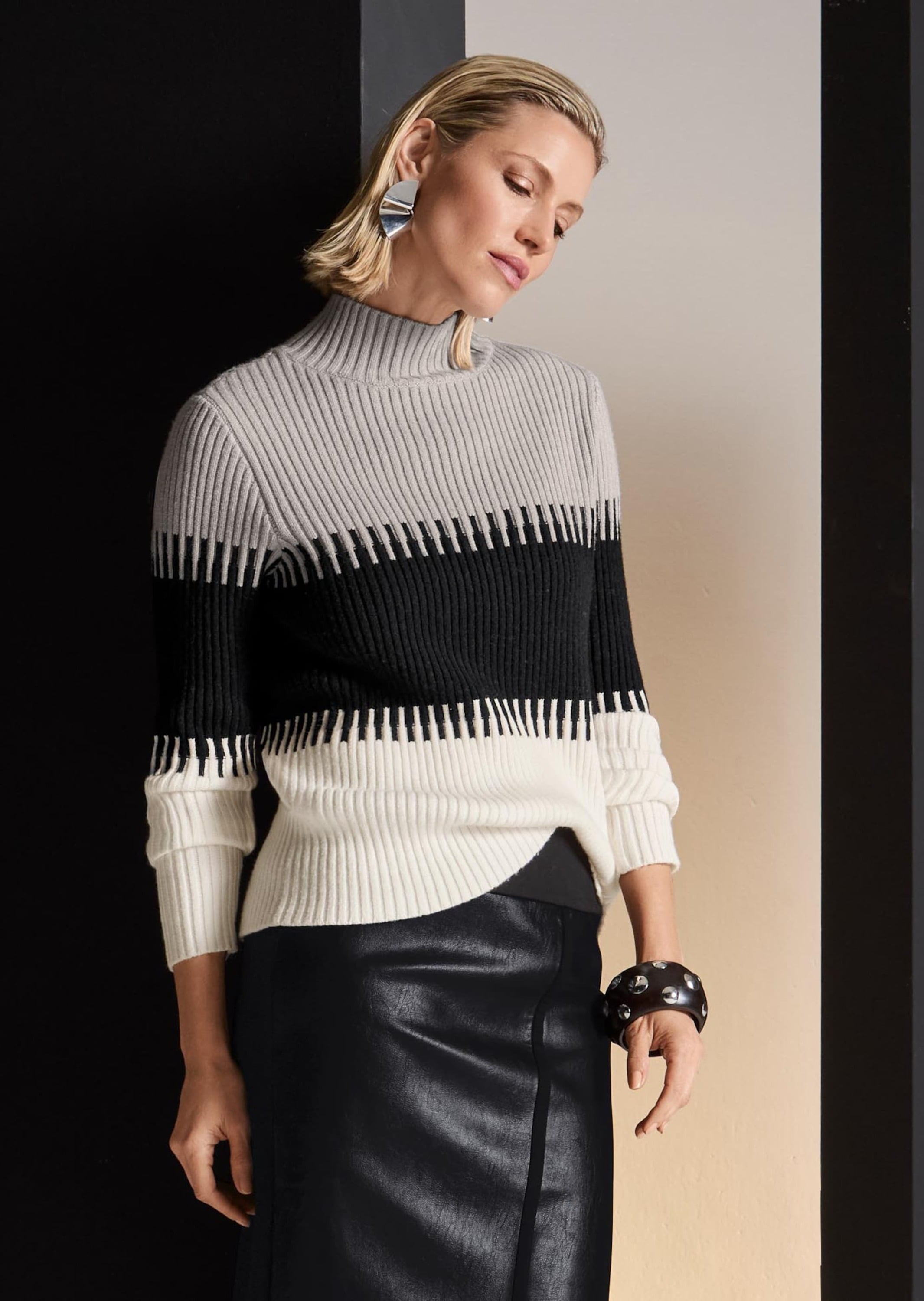 MADELEINE Longpullover »Pullover Rippstrick-Pullover mit Blockstreifen«