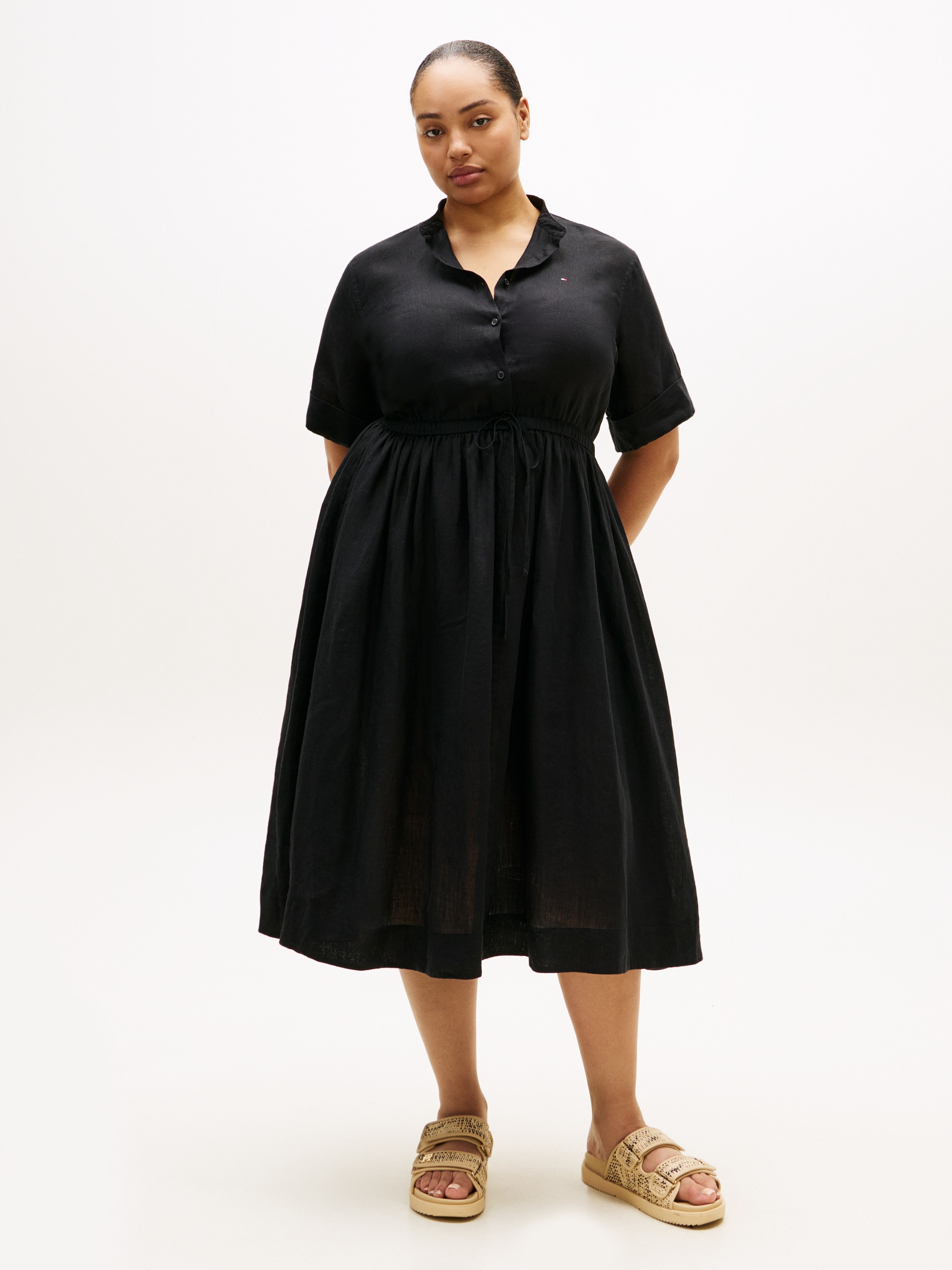 Tommy Hilfiger Curve Midikleid »CRV LINEN MIDI SHIRT DRESS SS« in großen Größen, Taille mit Bindeband