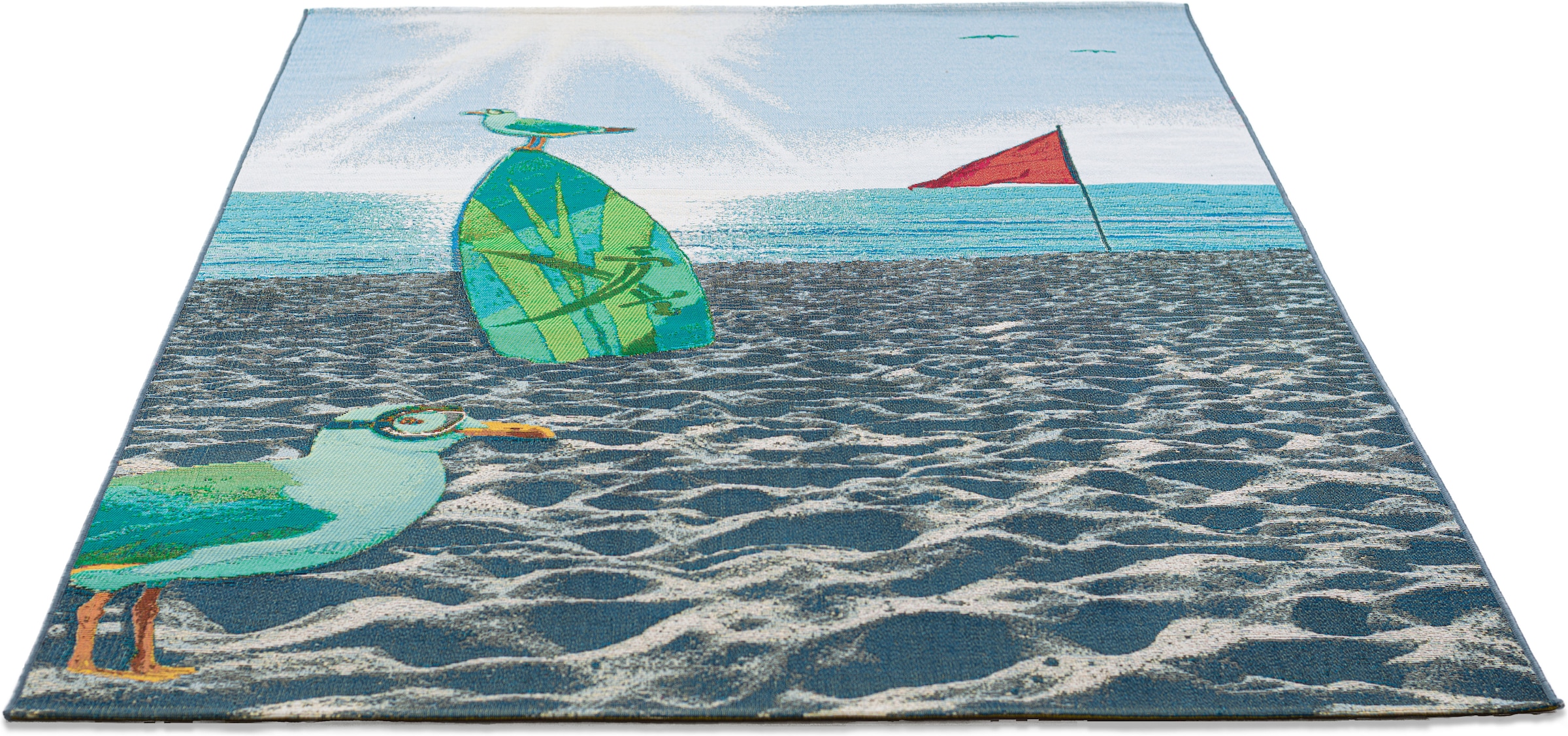 Sansibar Teppich »Rantum Beach SA-021« rechteckig 5 mm Höhe Flachgewebe, modernes Design, Strand & Surfboard, Outdoor geeignet