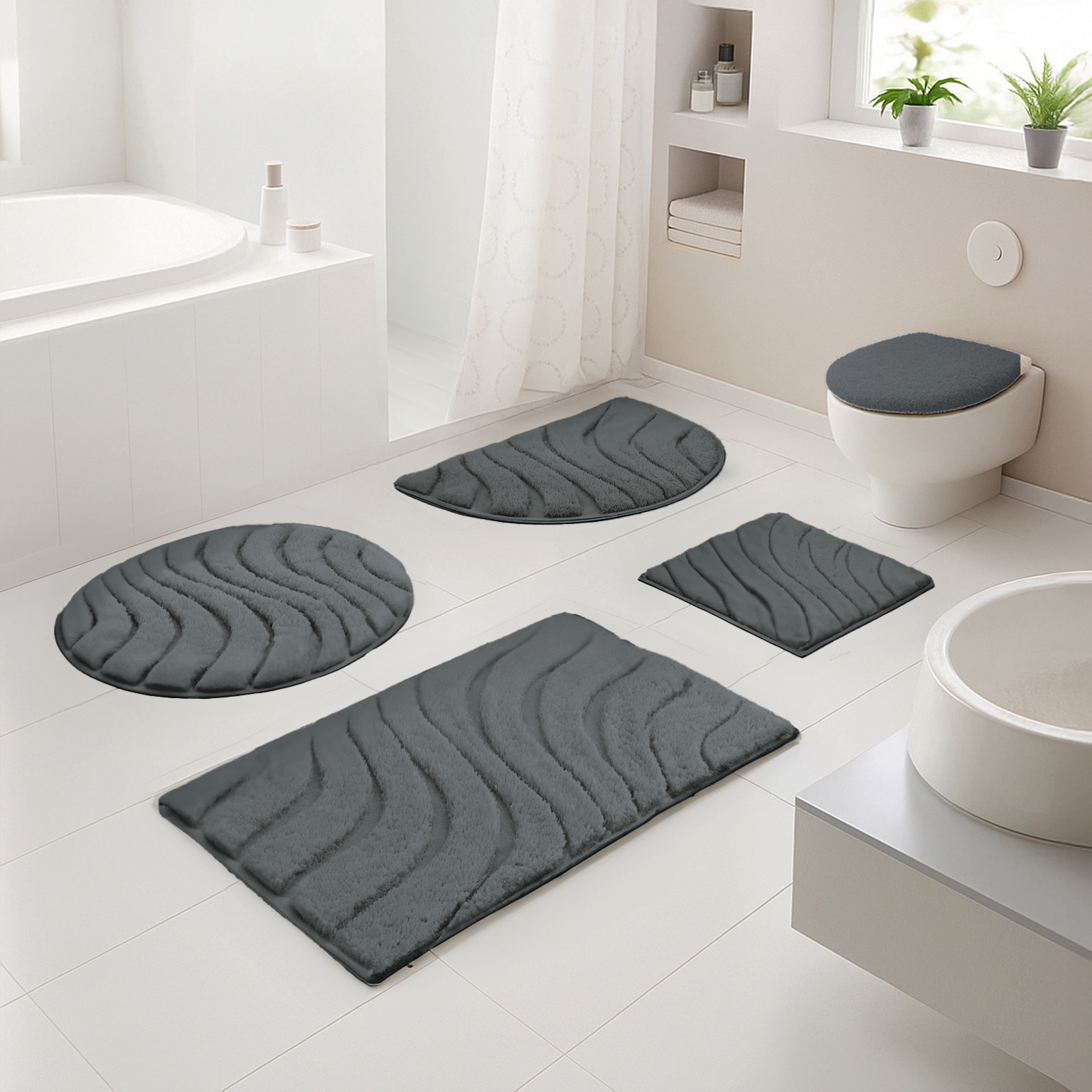 OTTO home Badematte "Levii, Badvorleger, Badezimmer Teppich, sehr weich" Höhe 20 mm rutschhemmend beschichtet fußbodenheizungsgeeignet  schnell trocknend Hoch-Tief-Effekt, weiche Haptik, Made in Europe