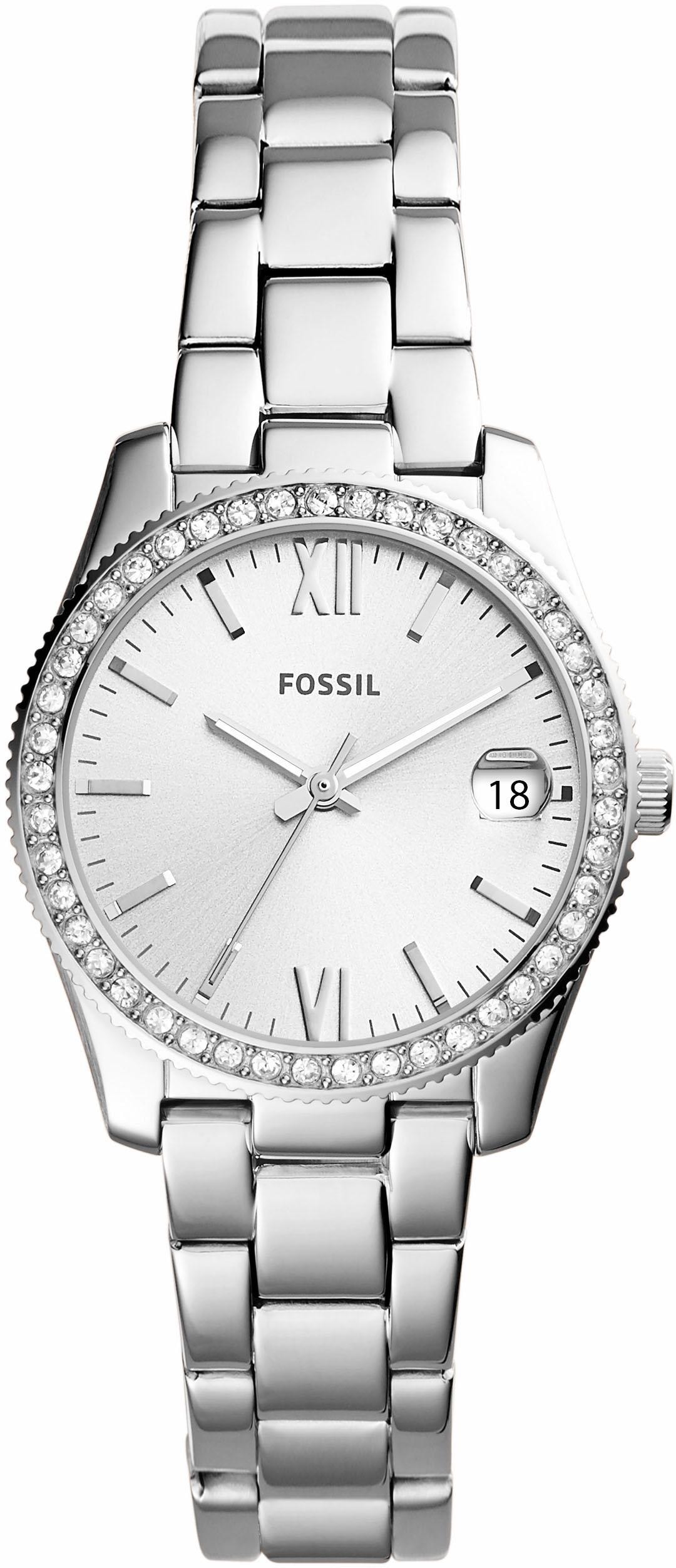 Fossil Quarzuhr »SCARLETTE, ES4317«, Armbanduhr, Damenuhr, Datum, Leuchtzeiger, Glassteine