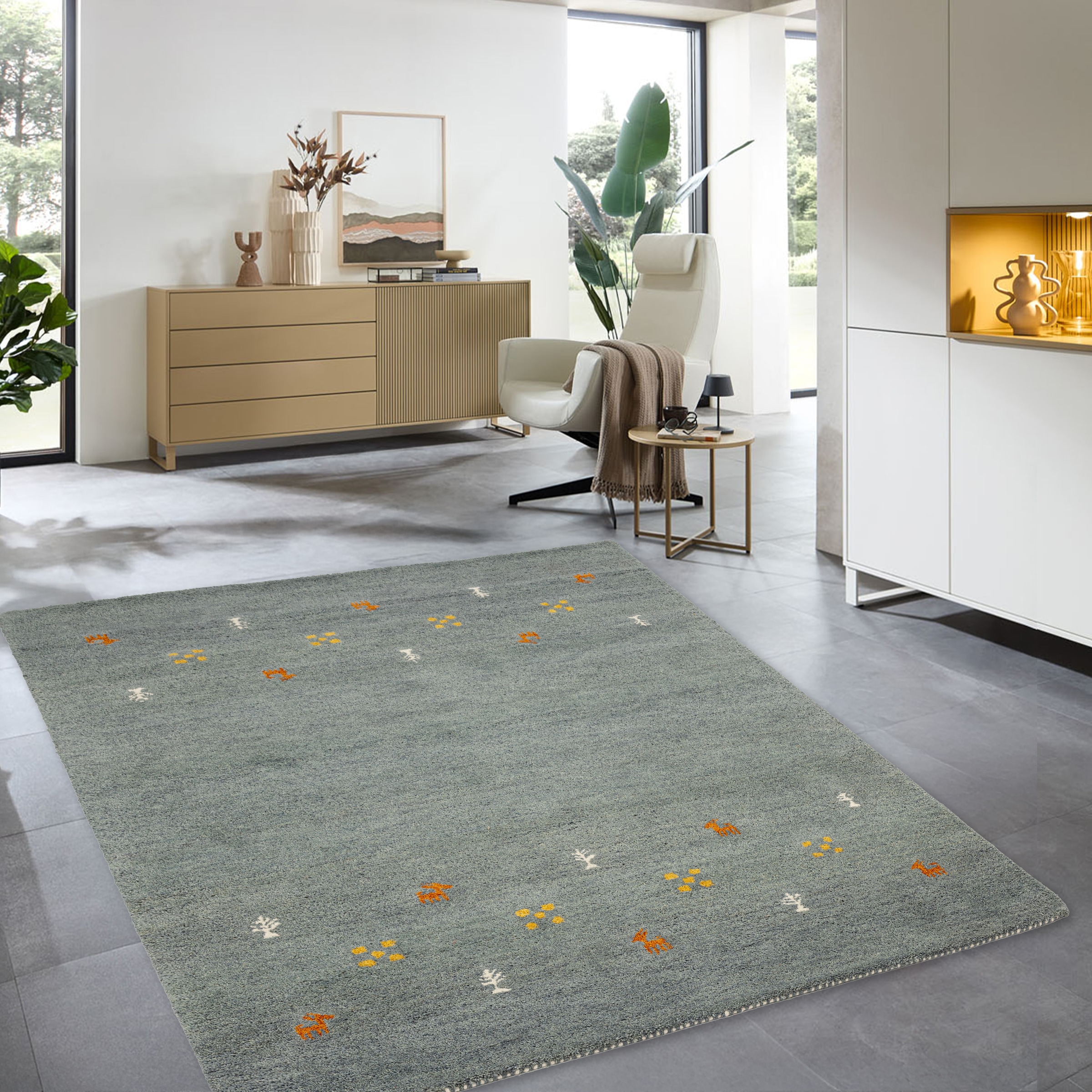 THEKO Wollteppich »Gabbeh Motiv, Handgefertigt, Teppich, Tiermotiv,  reine Wolle« rechteckig 14 mm Höhe reine Wolle, Wohnzimmer, Schlafzimmer, Esszimmer