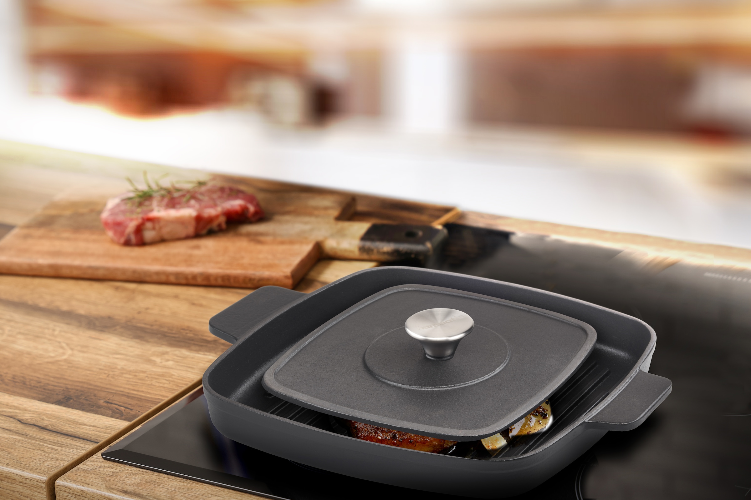 Hanseatic Grillpfanne »hanseatic« Gusseisen 2 Stk. tlg. inkl. Steakpresse und Griffschutz für Induktion