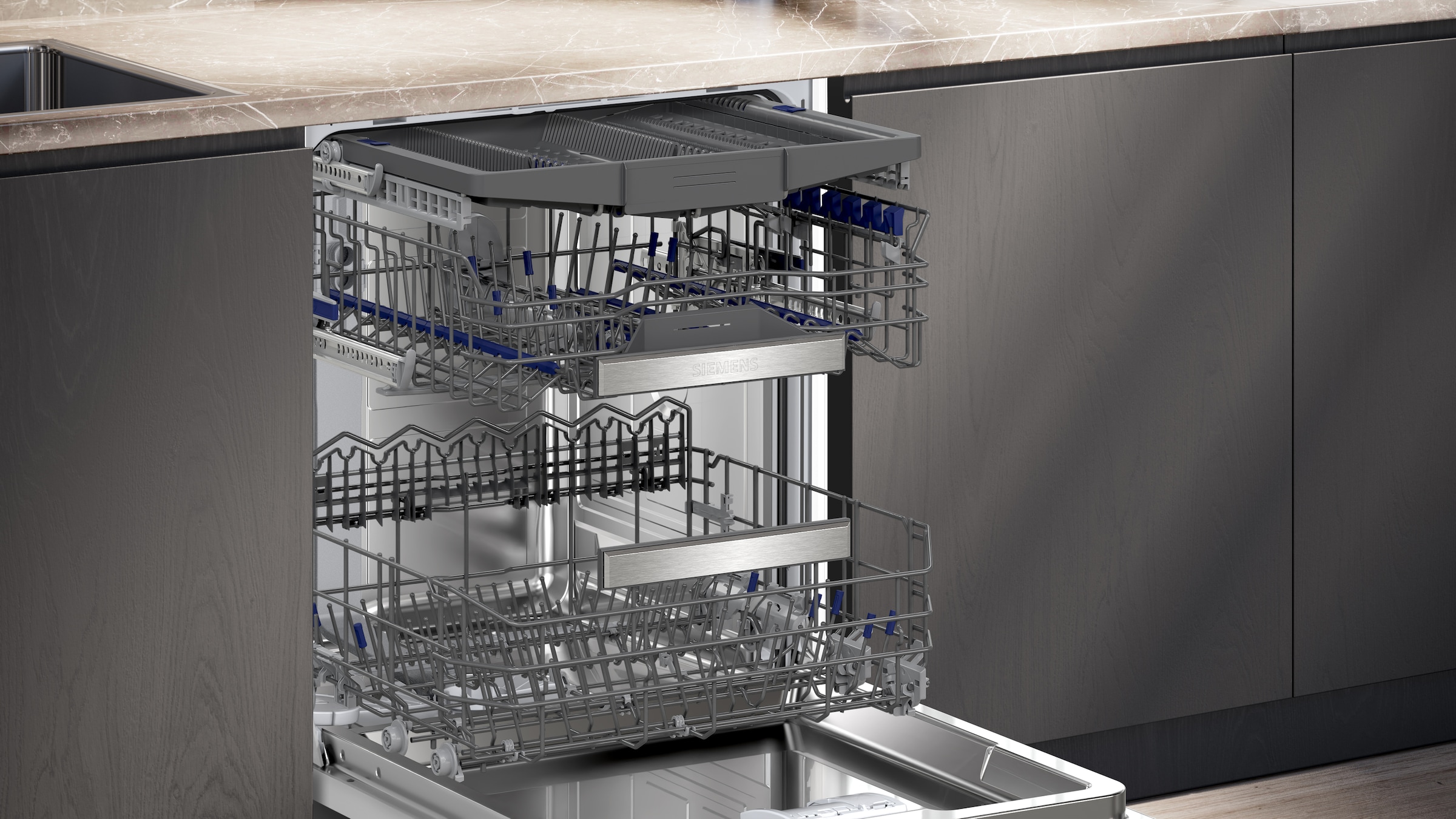 SIEMENS vollintegrierbarer Geschirrspüler iQ700 »SX87EX01CE« 14 tlg. Maßgedecke glassZone für empfindliche Gläser und hohe Flexibilität  beim Beladen
